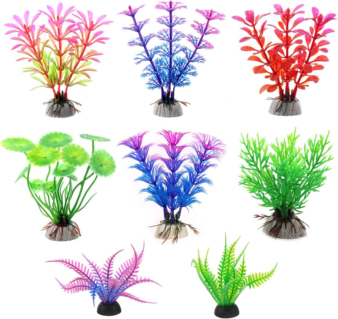 Fish Tank Plants, 8 PCS Aquarium Plants Decorations with Ceramic Base (About 10Cm) image number 2