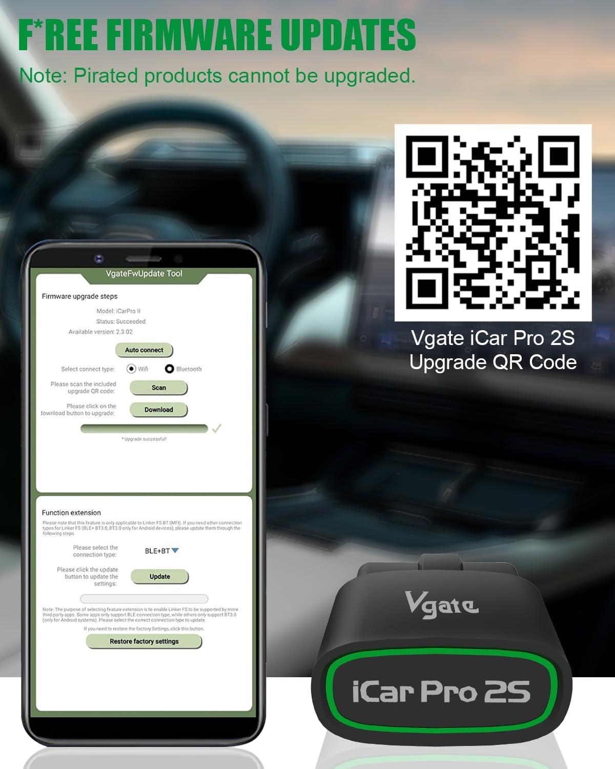 V-Gate Icar Pro 2S Bluetooth 5.2 OBD2 Code Reader OBDII Fault Diagnostic Tool Compatible Car Adapter Check Engine for Ios, Android and Windows