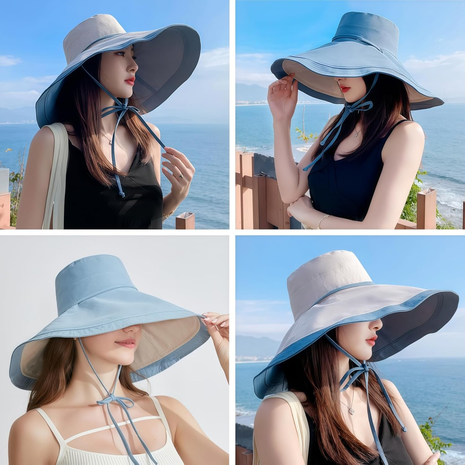 RARITYUS Women&rsquo;S Reversible Large Sun Hats 6.7&rsquo;&rsquo; Extra Wide Bucket Hat UPF50+ Sun Protection Summer Beach Hats - Blue image number 5