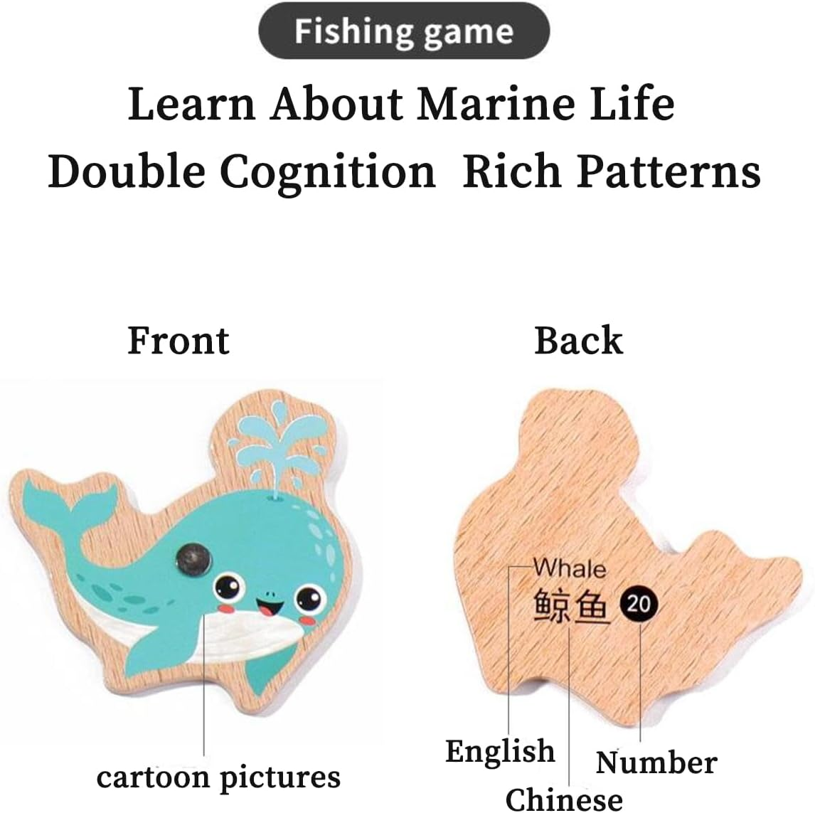 Magnetic Fishing Game Toddler, Wooden Magnetic Fishing Toys, Easy Play Wooden Fishing Toy for Toddlers & Kids, Homeschool Sight Word Educational Toy for Age of 3,4,5,6 Year Old Kids, Boys & Girls (A) image number 4