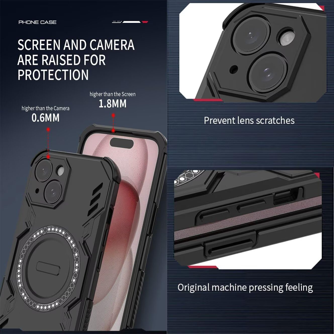 YUECXIN Magnetic Case for Xiaomi 15T Pro, Compatible with Magsafe, Military Grade Shockproof Protective Case, Hard PC and Flexible TPU Bumper Mobile Phone Case, Black image number 5