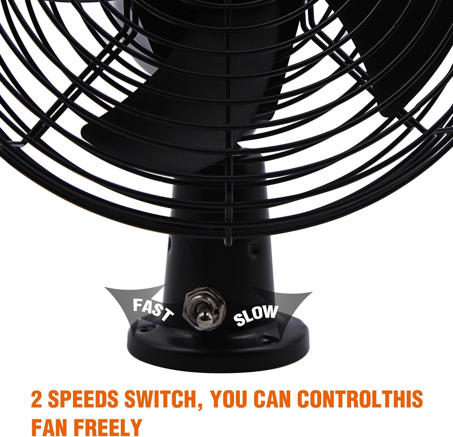Facon 12V RV Cooling Fan with 2 Speed Switch, Dia: 8-3/4&rsquo;&rsquo;, Heavy Duty Black Metal Car Fan, for Auto Truck, RV, Camper, Trailer, Car, Buses and Boats