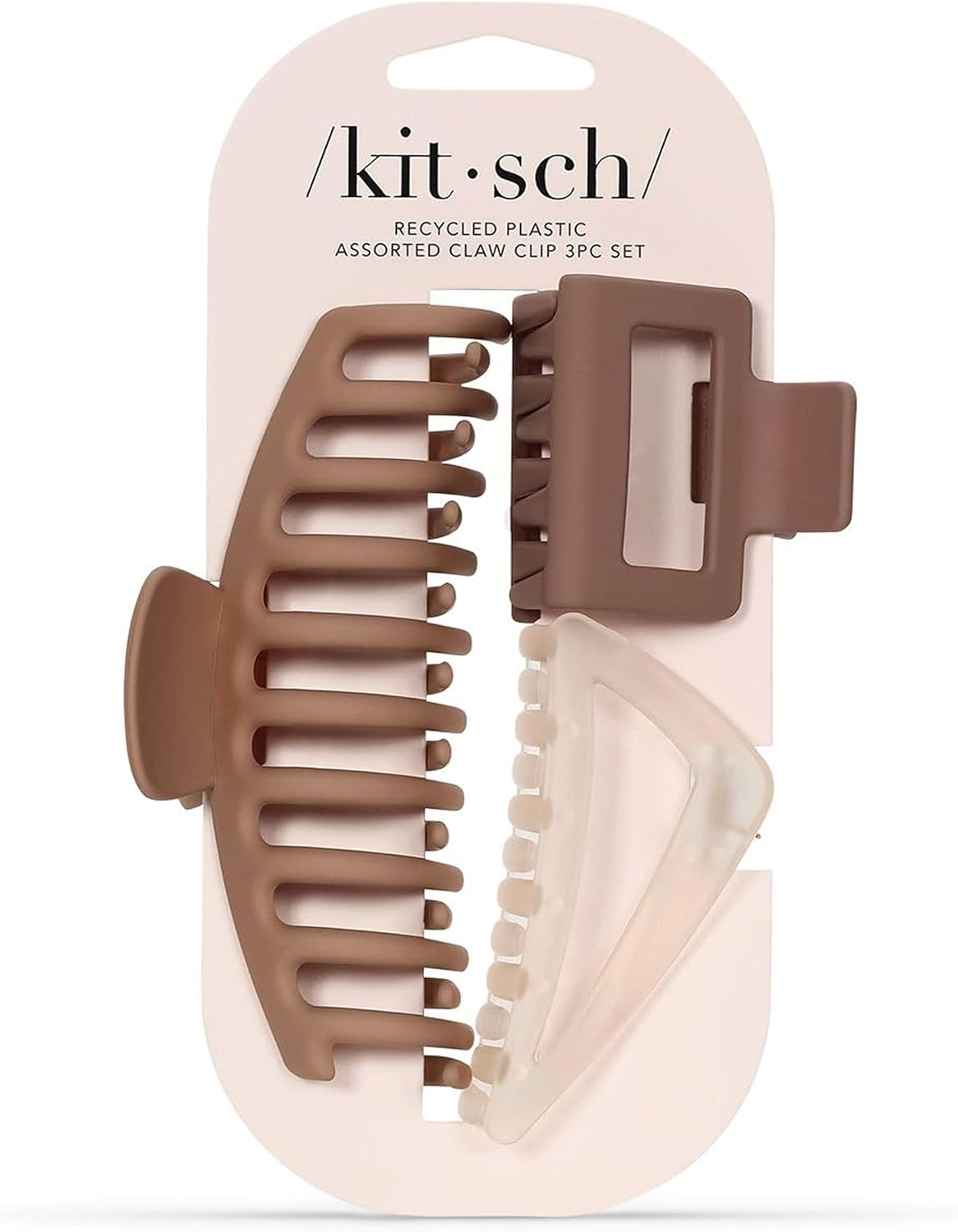 Kitsch Assorted Hair Claw Clips for Women, Recycled Plastic Large Claw Clips & Medium Rectangle Claw Clips & Small Open, Shaped Flat Lay Hair Clip, Matte Claw Clip - 3 Pcs Black & Tortoise