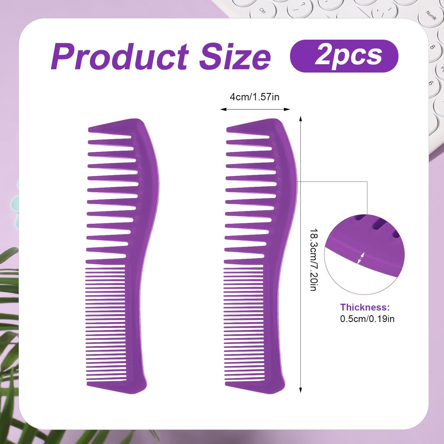2Pcs Hair Combs, Plastic Hairstyle Comb Large Tooth&Fine Tooth Comb Barber Comb for Men Women Combing Hairstyling Trimming Cutting Barber (Purple) image number 5