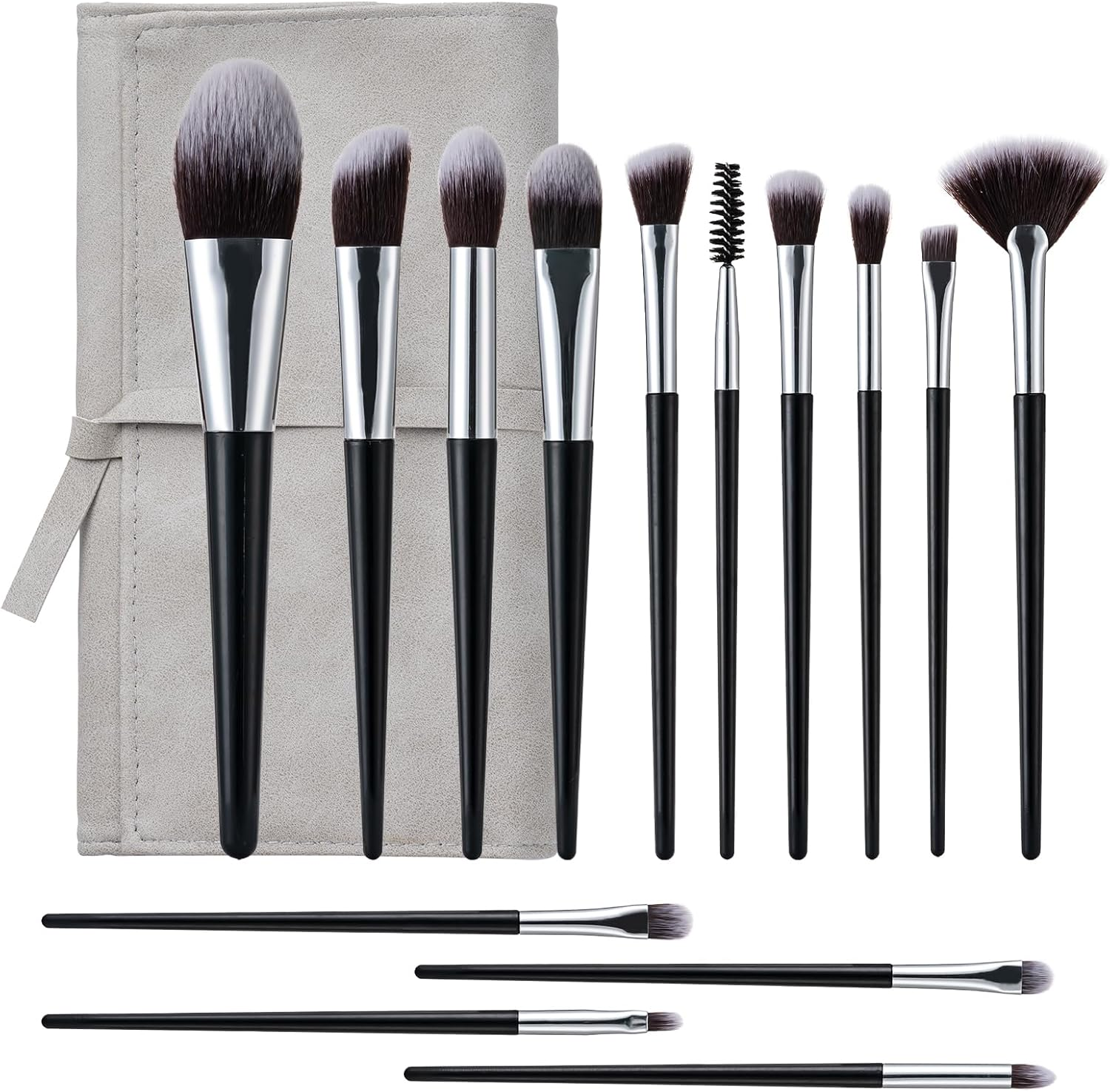 Makeup Brushes, 14 Pcs Professional Makeup Brush Set, Eye and Face Foundation Brush Set, Eyeshadow Brushes, Cosmetic Brushes, with PU Bag, Black image number 3
