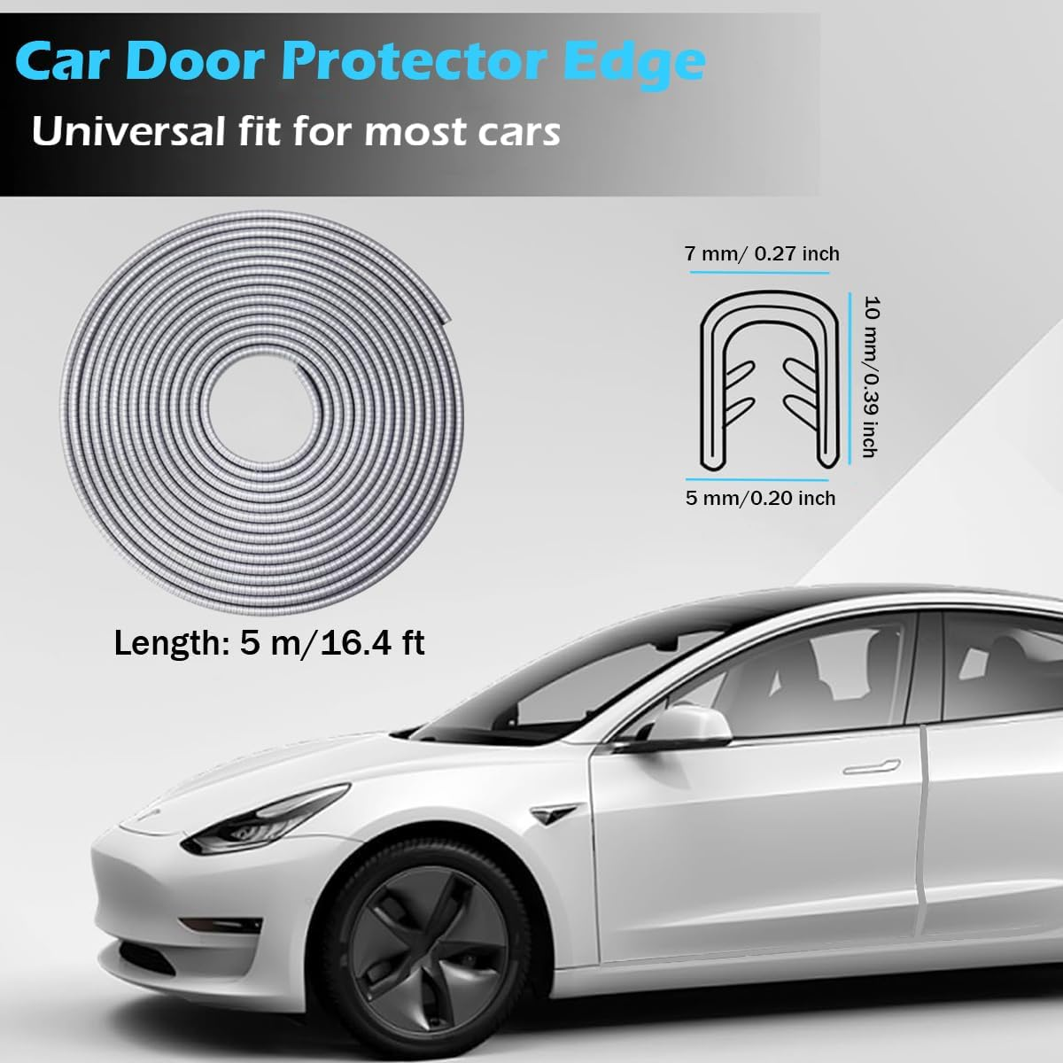 Car Door Edge Guards,16.4Ft (5M) Universal Rubber U Shape Edge Trim,Car Door Protector Edge,No Glue Automotive Door Edge Guard,Automotive Trim,For Cars,Bread Car,Suv (Gray) image number 2