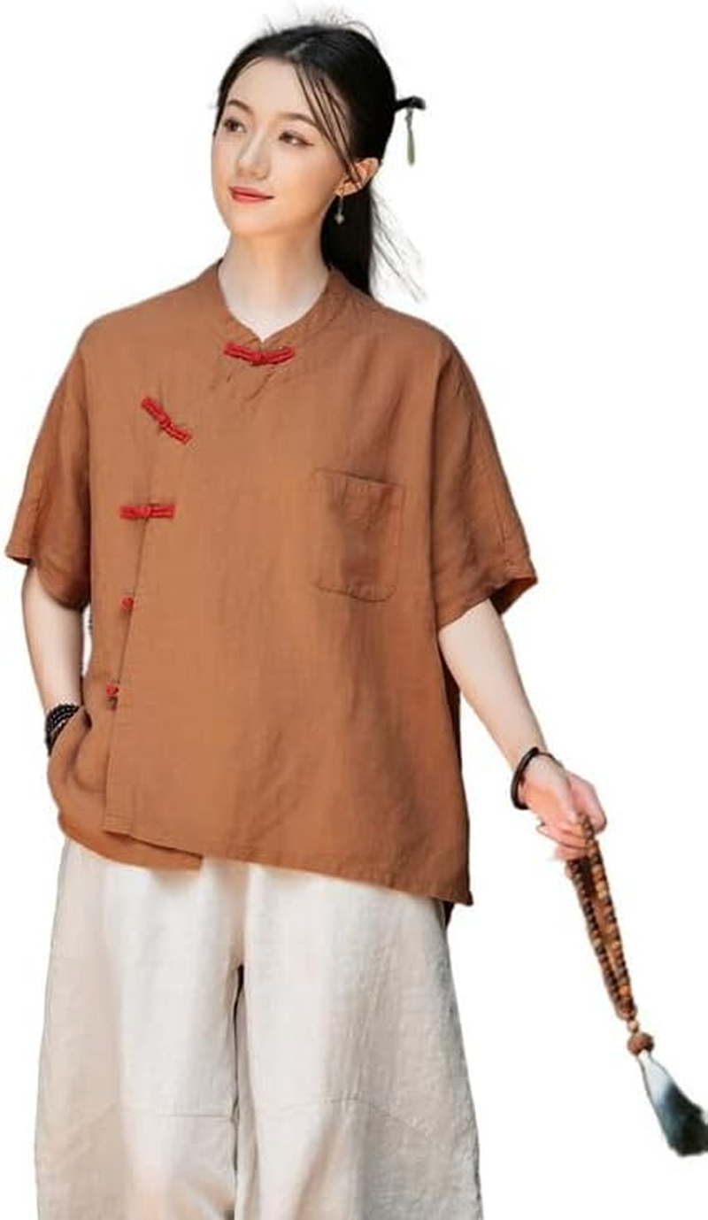 Linen Blouse Women'S Chinese Style Shirt Vintage Boho Zen Tops