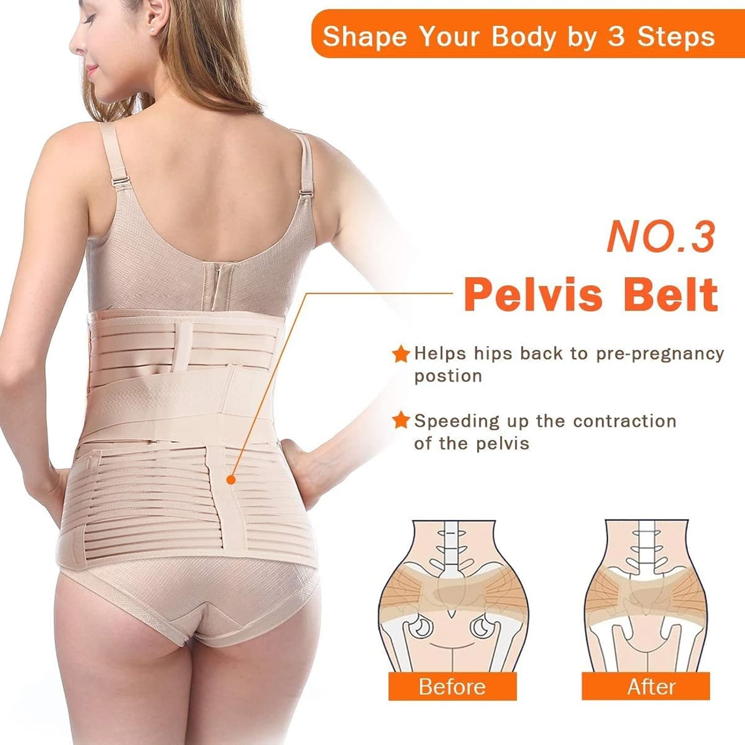3 in 1 Postpartum Support - Recovery Belly/Waist/Pelvis Belt Shapewear (Nude) image number 1