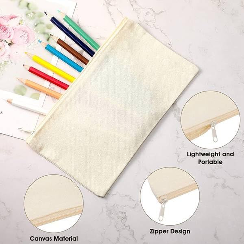 40 Pcs Canvas Pencil Pouch Zipper Makeup Bags Canvas Zipper Pouch Bags Blanks Pencil Case Blank Craft DIY Multipurpose Toiletry Stationary Storage Bags(Beige) image number 4