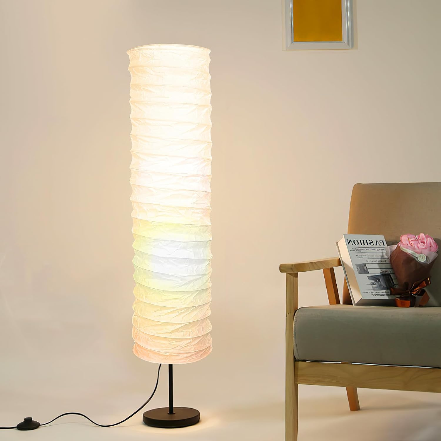 Totority Uonlytech Paper Floor Lamp Shade Floor Lamp White Lampshade Paper Simple Lampshade, Scandinavian Style Rice Lamp Simple Floor Lamp White Floor Lamp Shade Decorative Paper Lamp image number 5