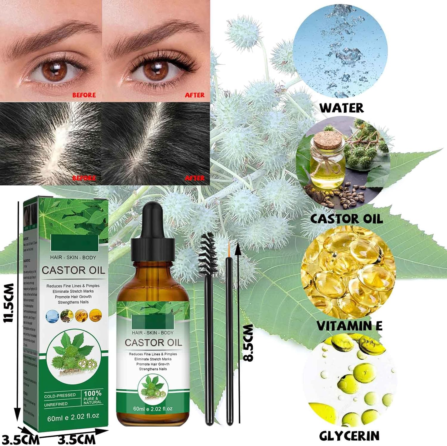 2023 New Castor Oil, 60Ml Hair Treatment Oil for Eyelashes, Eyebrows Growth, Anti-Fall Hair Care, Moisturizing, Repairing, Thick Hairline, Strong and Firm Hair Essential Oil &hellip;/100 image number 2