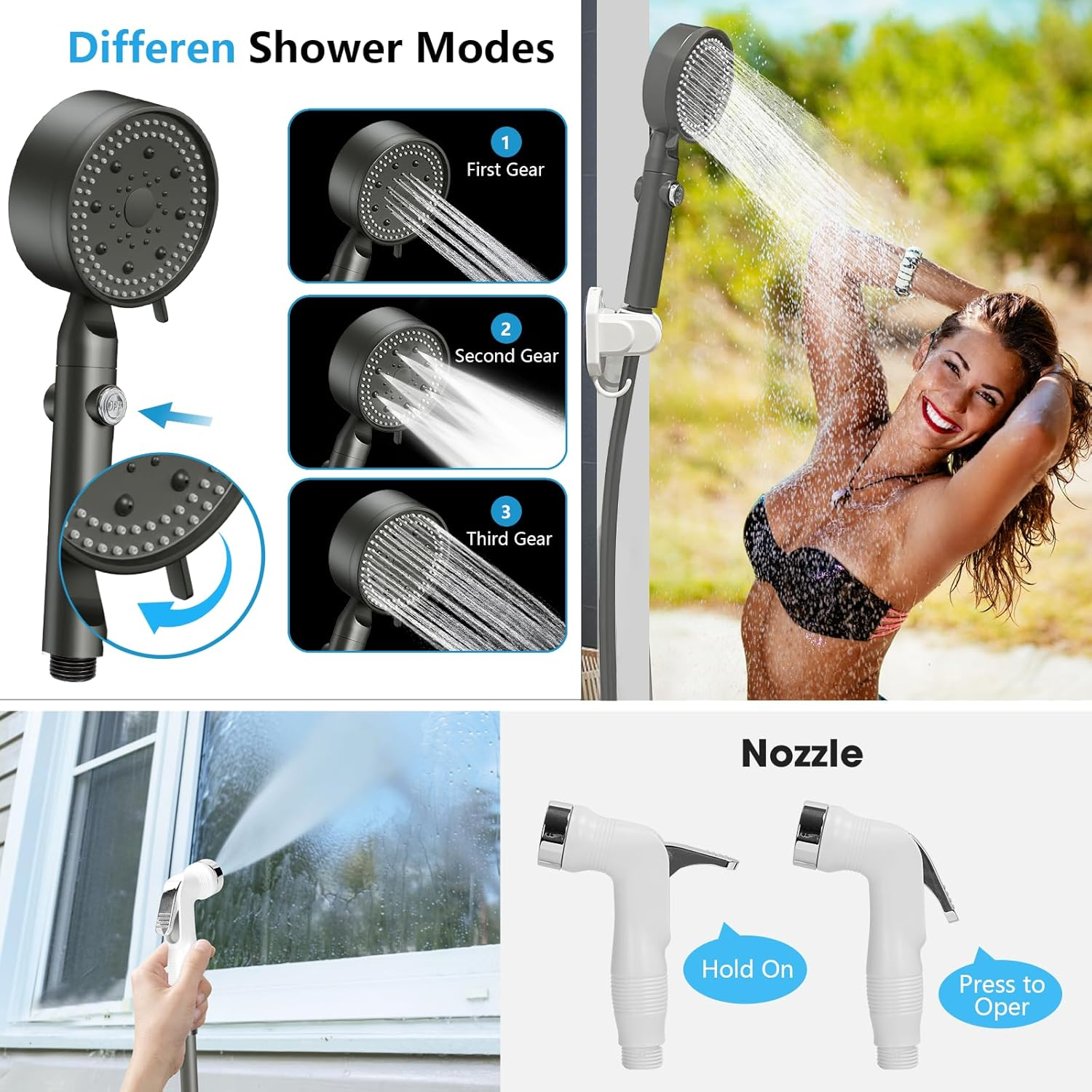 Portable Camping Outdoor Shower, 10000Mah Rechargeable Electric Shower Pump Intelligent Digital Display 5 Shower Modes & IPX8 Waterproof image number 6