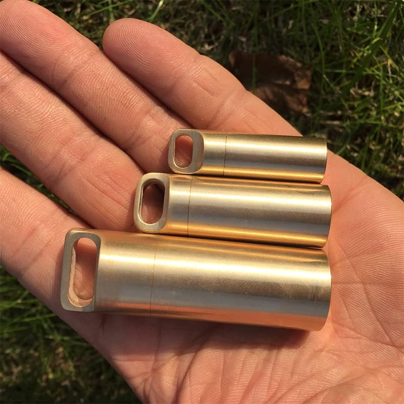 AIMALL Waterproof Brass Pill Box Case, Durable Medicine Capsule Holder with Keyring, Portable Container for Outdoor Survival, Hiking, and Daily Use image number 3