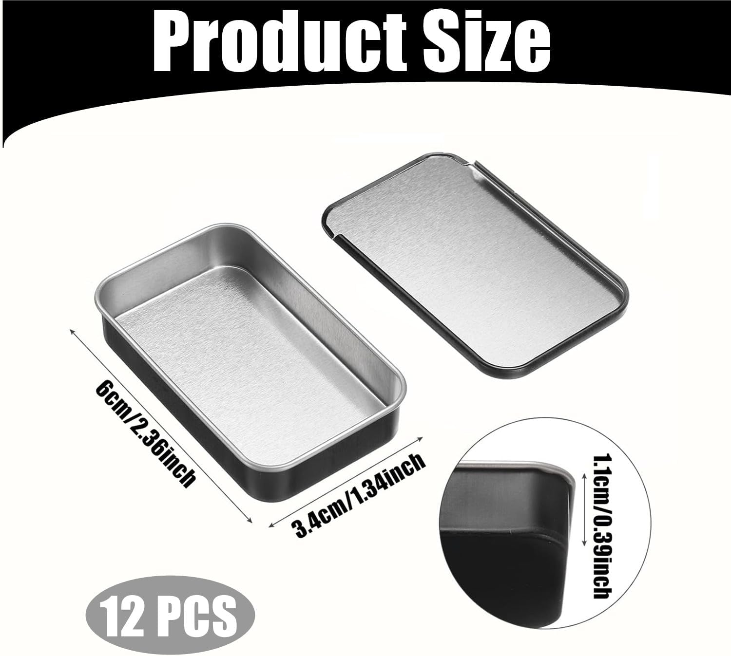 Kastetards 12Pcs Black Metal Tin Box Containers with Slide Lids,Mini Portable Metal Empty Tins Box,For Storage Candies,Solid Perfumes,Lip Balm,Jewelry Crafts,Pills(2.36 X 1.34 X 0.39 Inch) image number 4