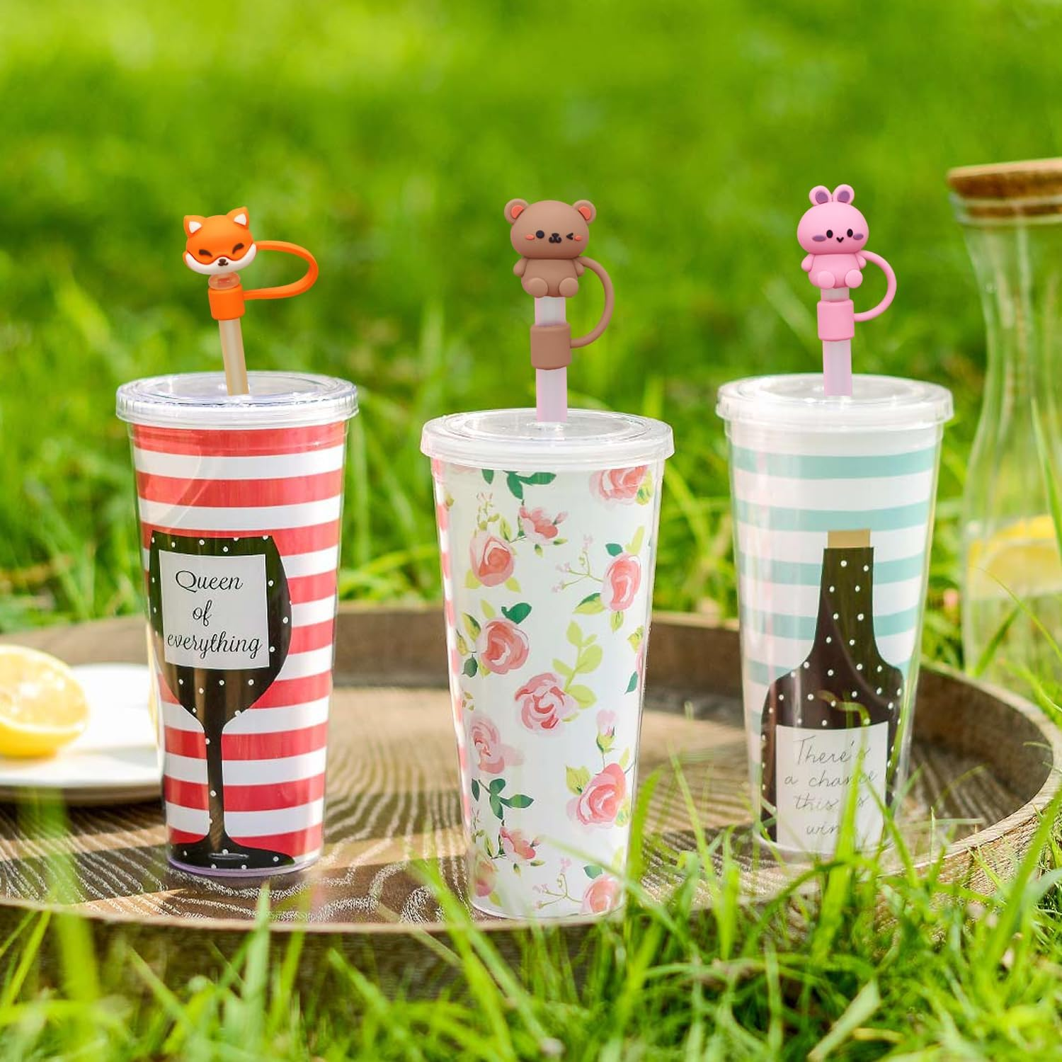 6 Pack Silicone Straw Cover Cap for Stanley Cup, Cute Funny Straw Topper Compatible with 30&40 Oz Tumbler with Handle,10Mm 0.4In Dust-Proof Reusable Straw Tips Lids image number 1