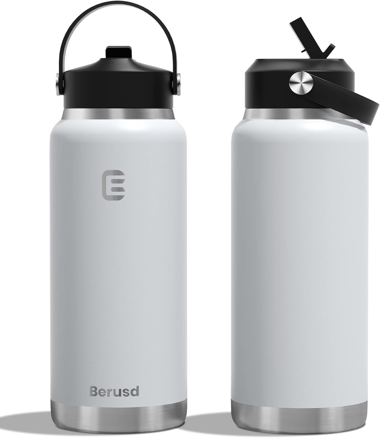 Berusd 1L Insulated Water Bottle, Leak Proof Straw Lid, Stainless Steel Vacuum Insulated Water Bottle, Wide Mouth Bottle with Flex Cap, Double Walled Travel Cup Thermo Bottle Mug Drink Flasks, White image number 5