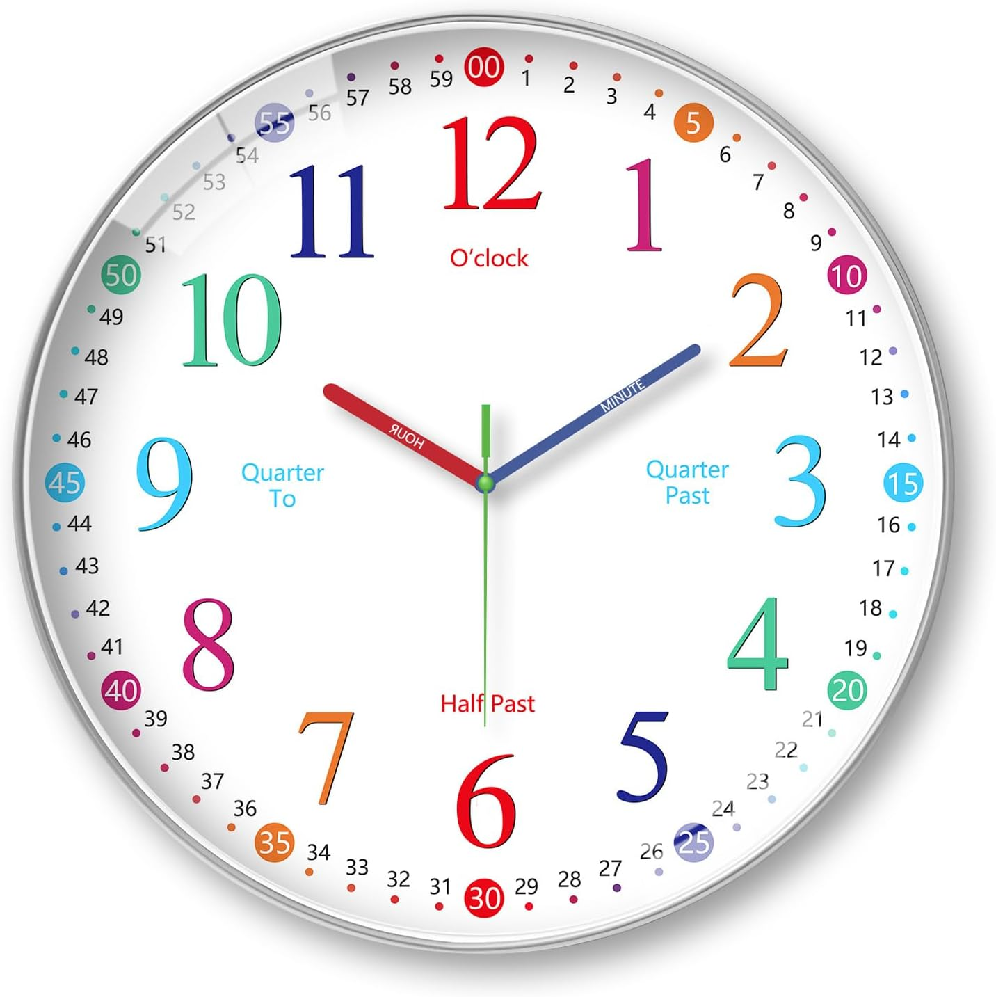 Wigmoa Telling Time Clock - Nonticking Cute Wall Watch Clock - Silent Analog Clock for Room- BA-3 (E Type, 10 Inch) image number 6