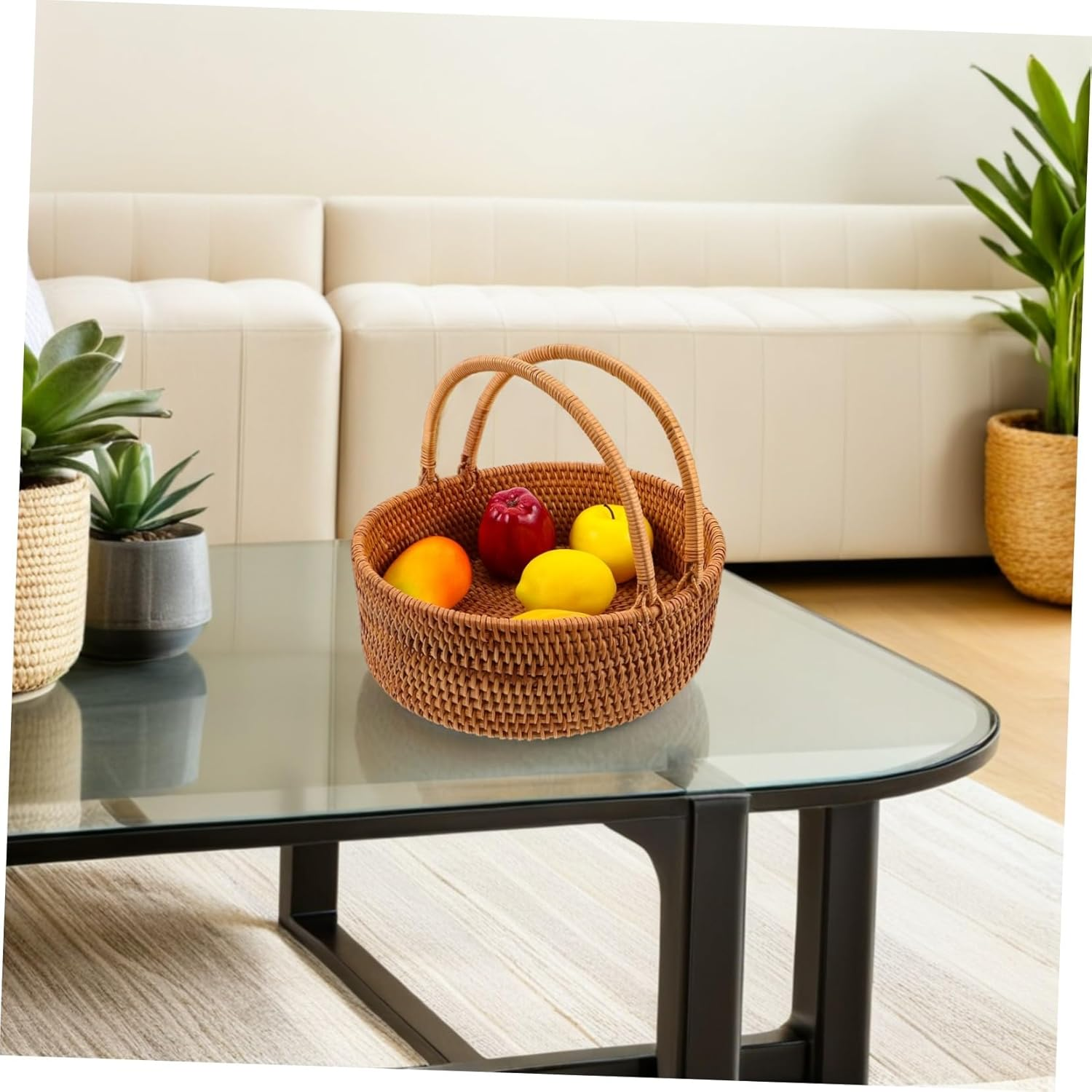Mipcase Portable Large Willow Rattan Basket with Handle for Picnic and Fruit Storage Handwoven Kitchen Organizer with Openweave Breathable Design for Outdoor Activities and Home image number 4