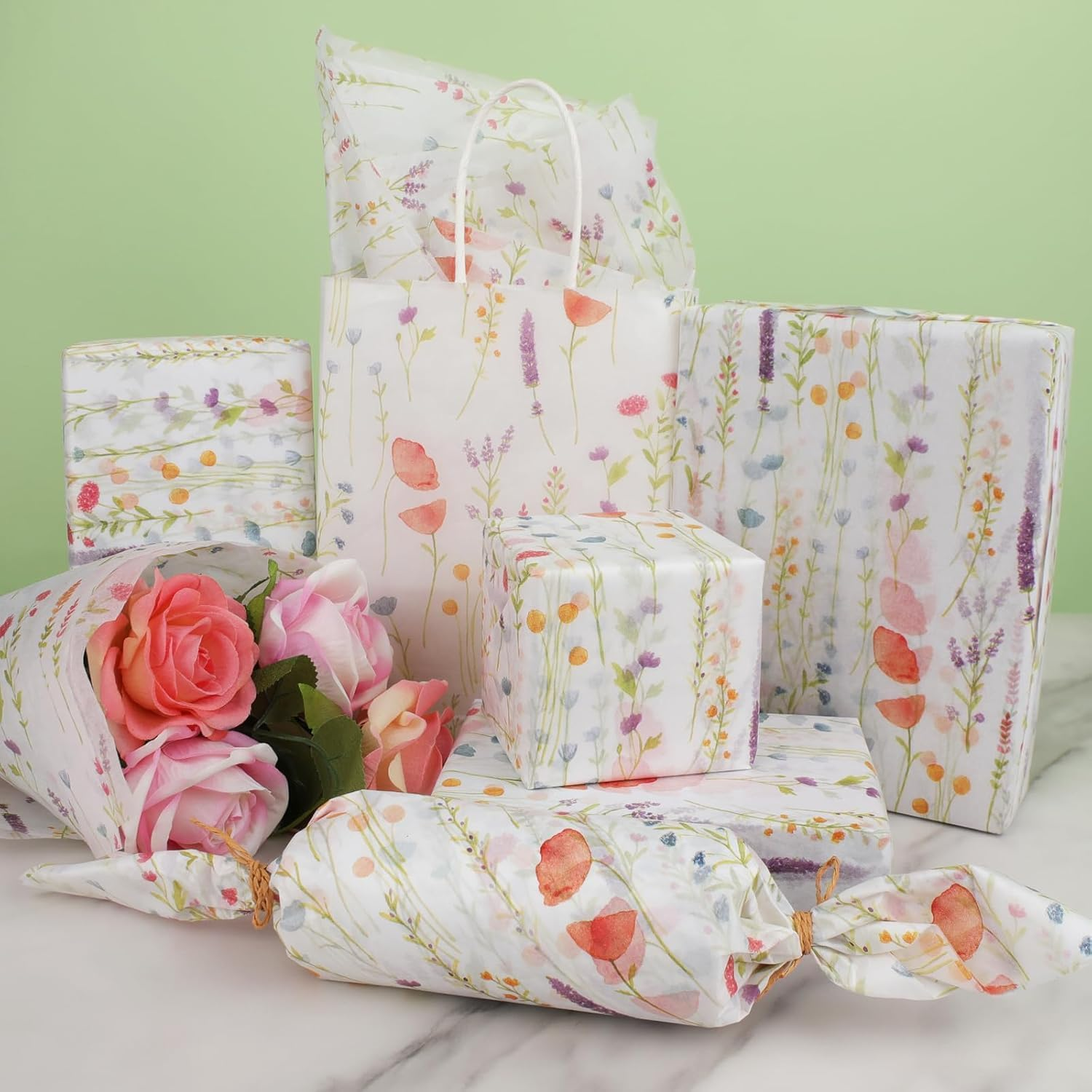20 Sheets 35 X 50 Cm Lavender Floral Printed Tissue Paper Wrapping, Flower Patterned Tissue Wrapping Paper Bulk for Grils, Her Birthday, Moms Gift Bags Filling Product Wrap