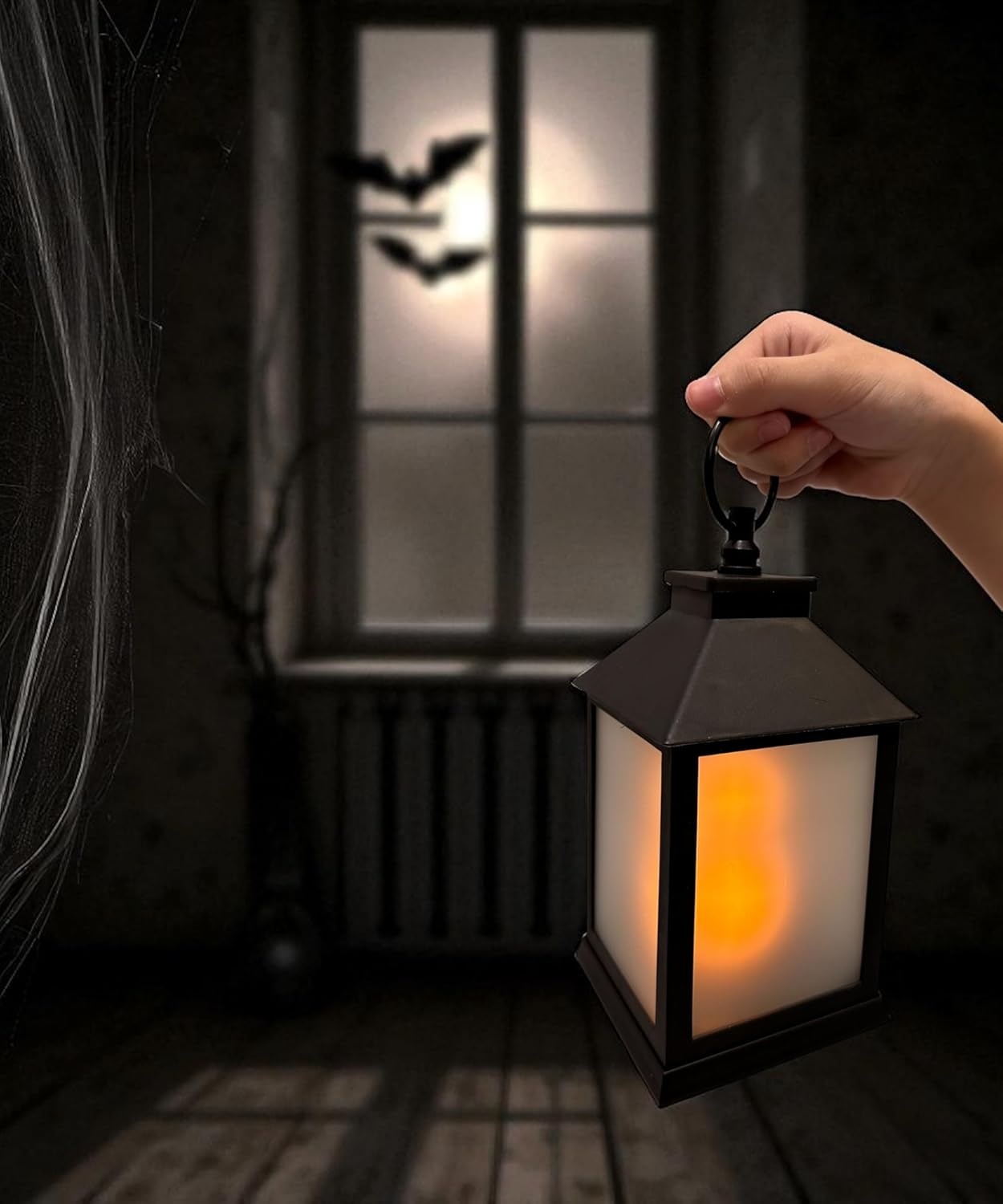 Meletē LED Lantern Light &ndash; 20.5Cm, Vintage Black, Flame Effect, Battery Operated with Timer &ndash; Cordless Hanging or Table Lantern for Indoor D&eacute;cor, Christmas, Weddings, Parties, Gifts image number 5