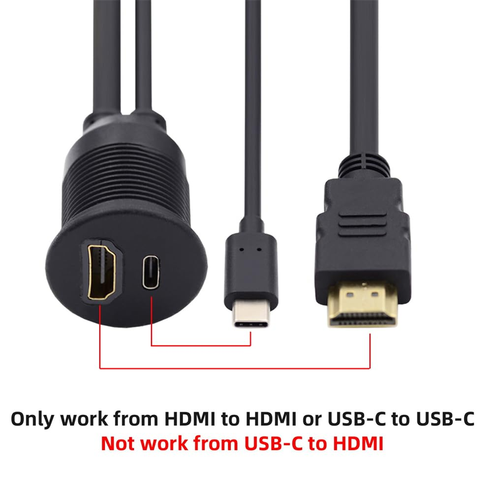 NFHK Waterproof Dustproof USB-C Type-C USB 3.1 &HDMI 4K Extension Flush Car Latch Mount Extension Cable for Dashboard Panel image number 2