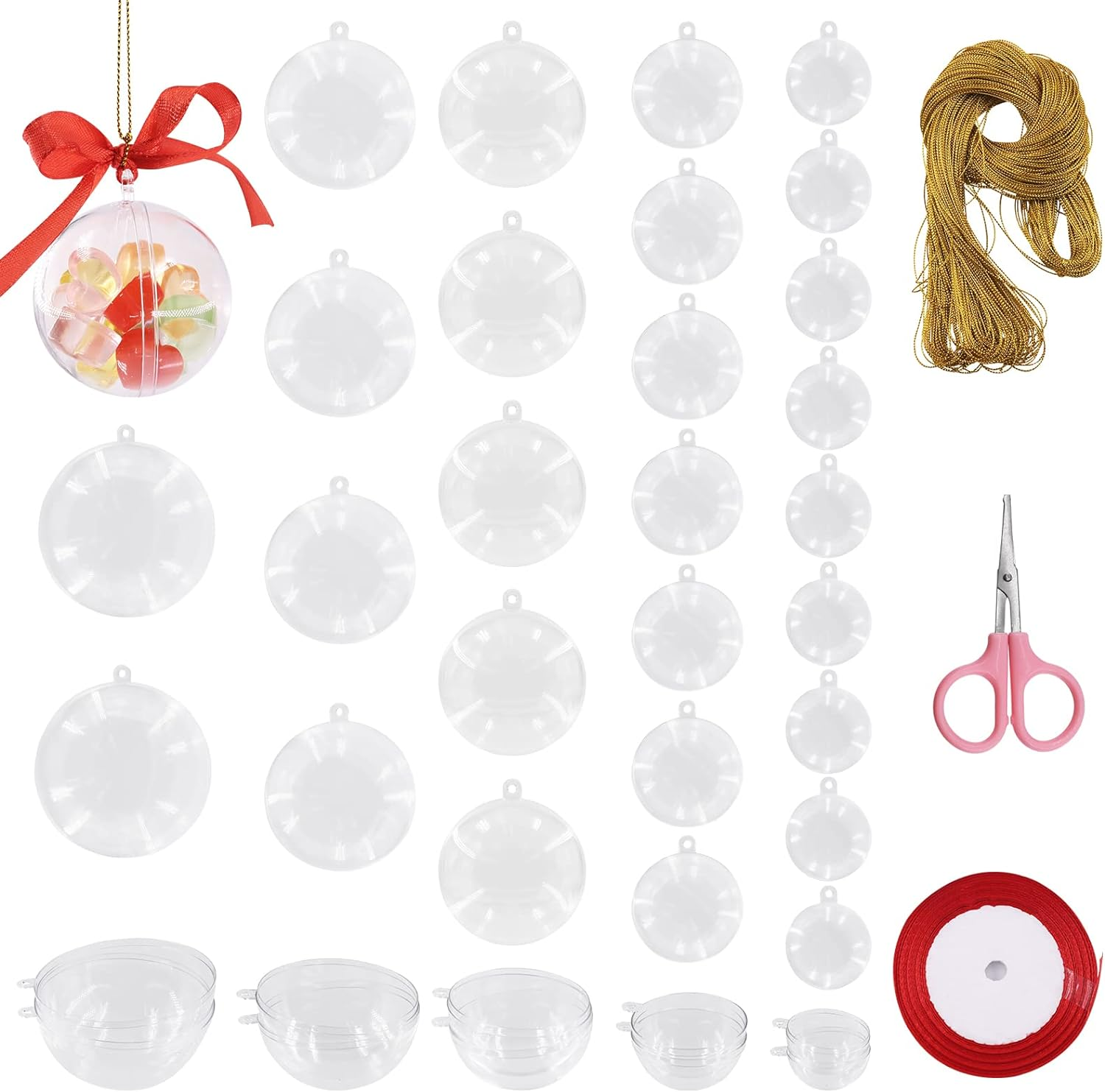 35Pcs Clear Plastic round Fillable Balls Christmas Ornaments DIY Craft Balls Assortment Kit Fillable Decor for Wedding Christmas Crafts Decoration (Round-4,5,6,7,8Cm Dia.) image number 6