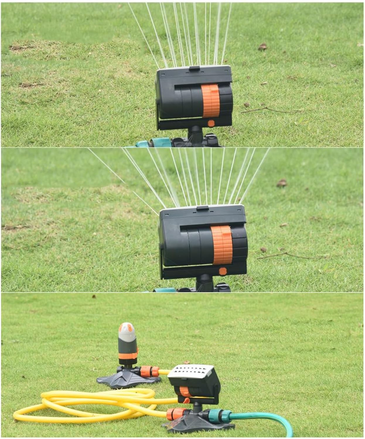 Lawn Sprinkler, 16 Hole Automatic Swing Garden Water Sprinkler with 4 Spray Modes, Adjustable Spray, for Vegetable Plots Flower Beds Yard image number 1