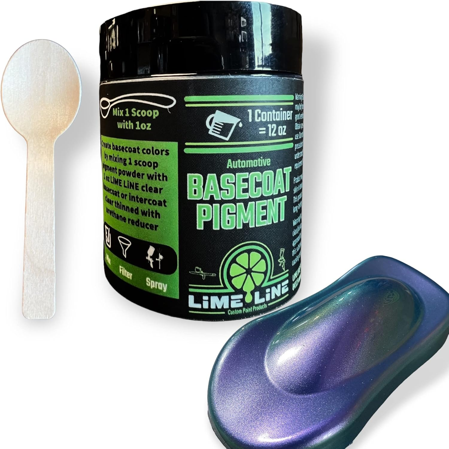 Lime Line Base Coat Maker Pigment Powder, Automotive Grade, Basecoat (Yellow Glow in the Dark) - Bright Green image number 5