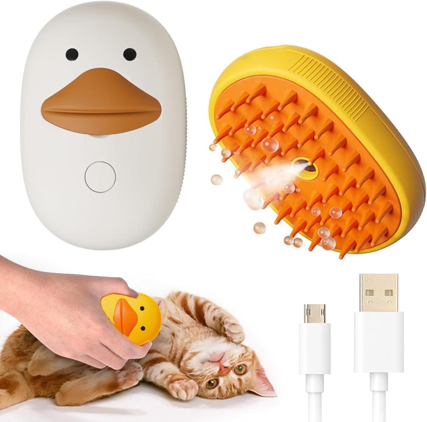 Cat Steam Brush - 3 in 1 Grooming, Spray, Massage Hair Removal Comb for Tangled and Loose Hair - Rechargeable Silicone Pet Steam Brush for Cats Dogs (Yellow)
