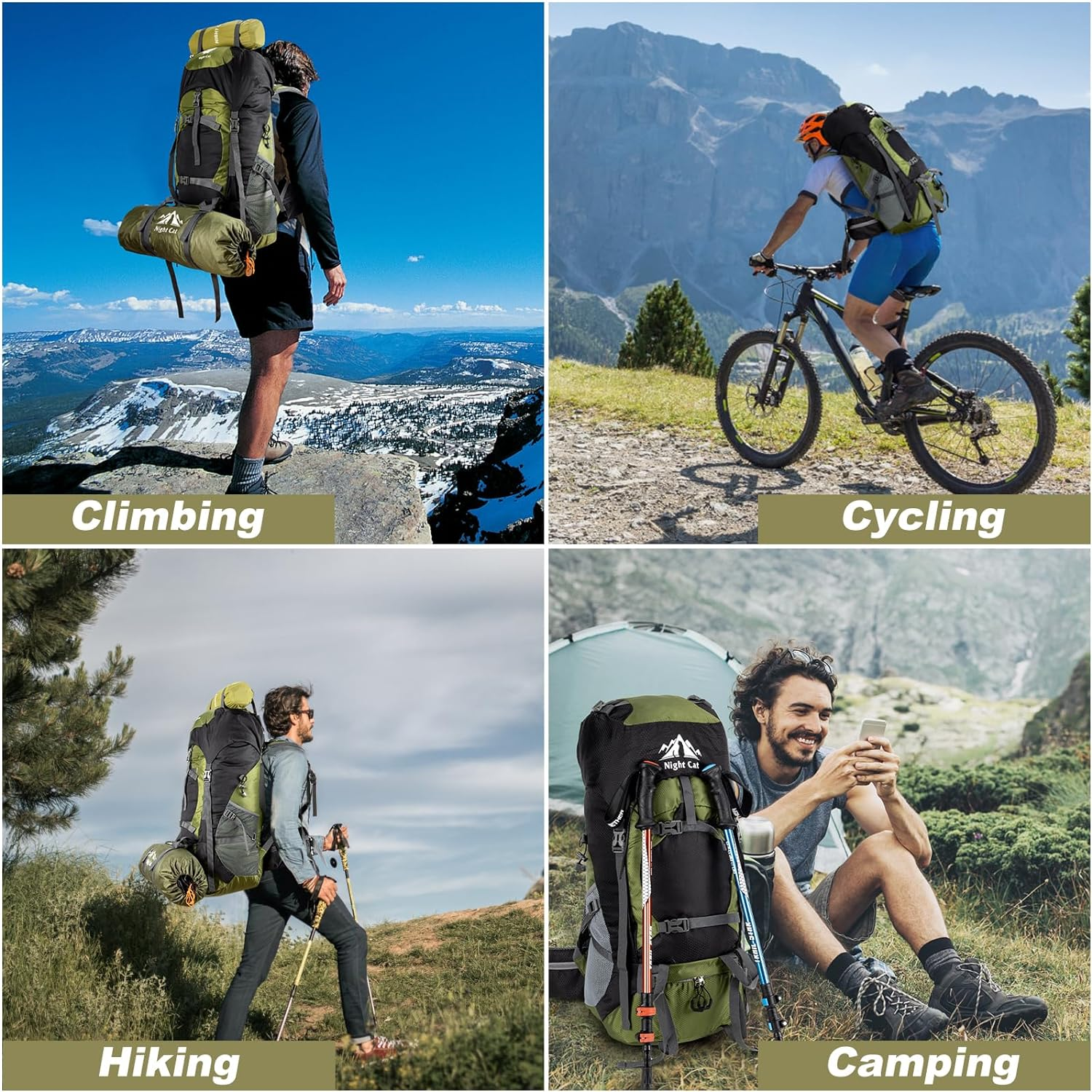 Night Cat Backpack 70L Rucksack Breathable for Trekking Mountaineering Camping Climbing Backpacking image number 3