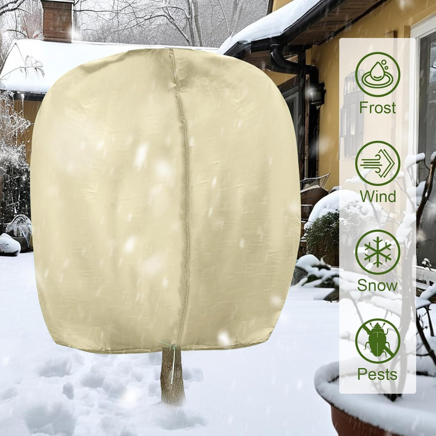 95" X 80" Plant Covers Freeze Protection, Huge Winter Tree Covers with Zipper Drawstring Thickened Frost Blanket Cloth outside Plants Wrap Bag Garden Covers for Potted Plants Shrubs Flower Fruit Tree image number 5