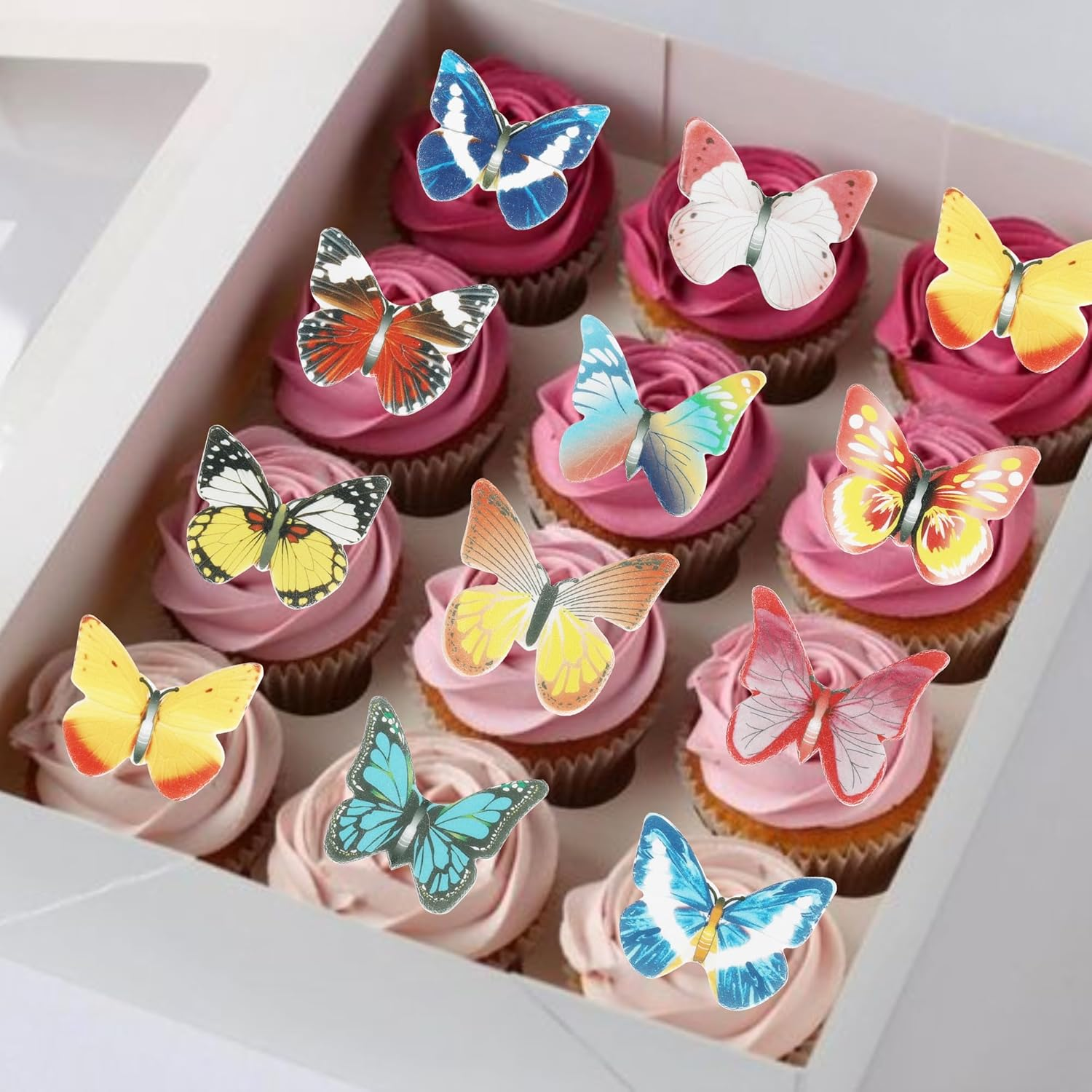 80 Pack Edible Butterfly Cupcake Toppers, Edible Colorful Butterfly Cake Decorations, Birthday Party Butterfly Decorations for Wedding Birthday Party Food Decoration Supplies image number 6