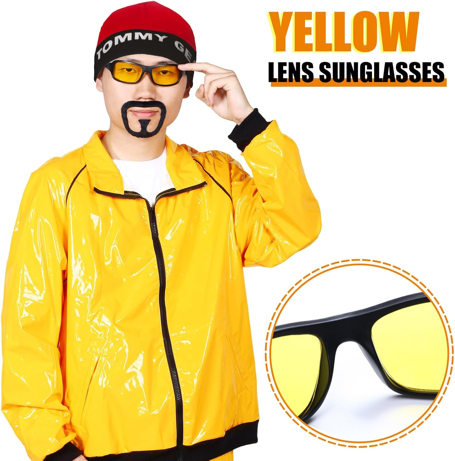 90S Fancy Dress Costumes Men Yellow 7 Pcs Shell Suit 80S 90S 80S Fancy Dress Men,Fancy Dress Costume for Disco,80S 90S Theme Party,Halloween,Stag Party image number 5