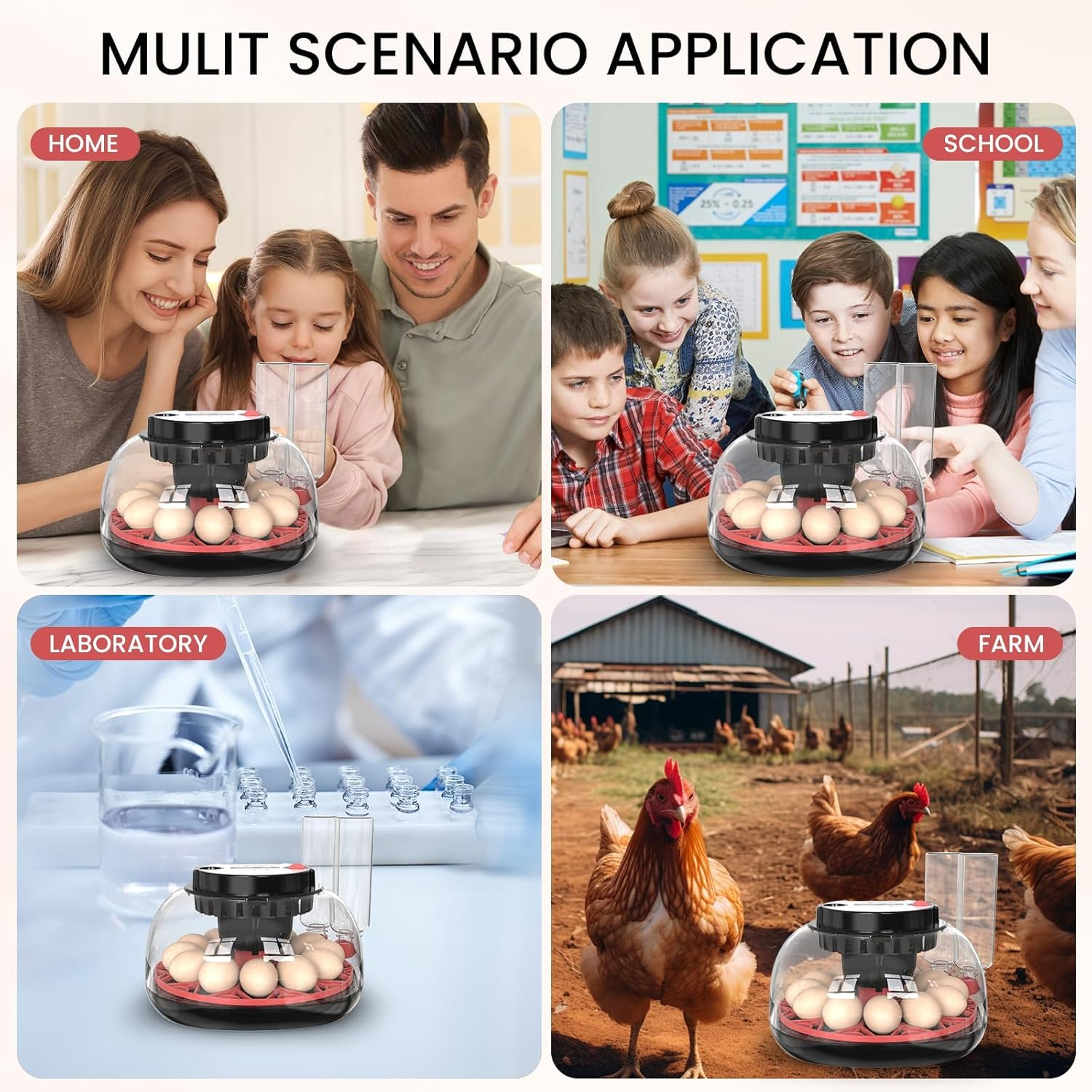 12 Egg Incubator for Hatching Chicken/Quail/Duck Eggs, Auto Turning, Digital Humidity/Temp Control, LED Candler, Auto Water Refill, 360&deg; View (Smart Sensor)