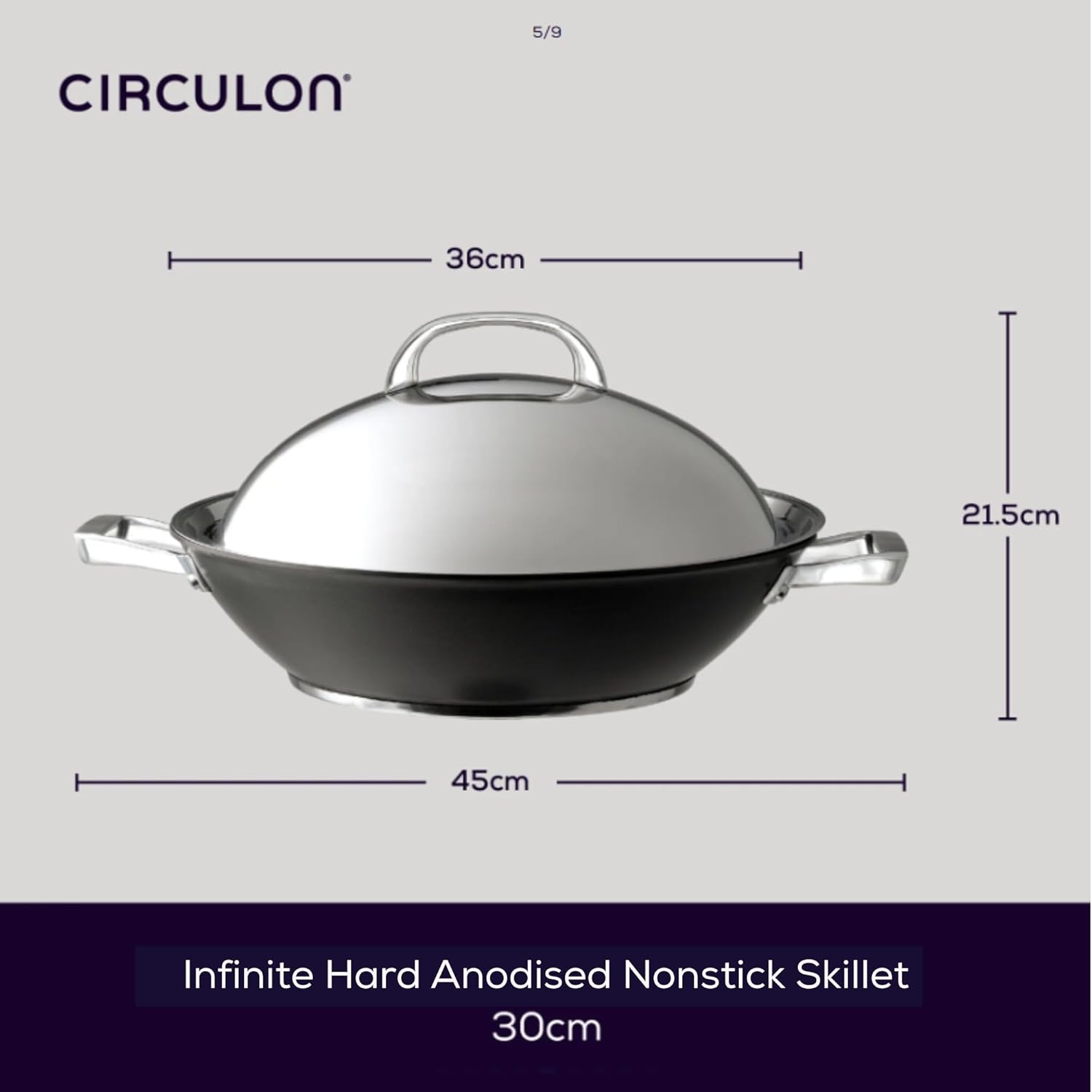 Circulon Infinite 36 Cm Nonstick Wok with Stainless Steel Lid, Induction Compatible, Dishwasher and Oven Safe, Black
