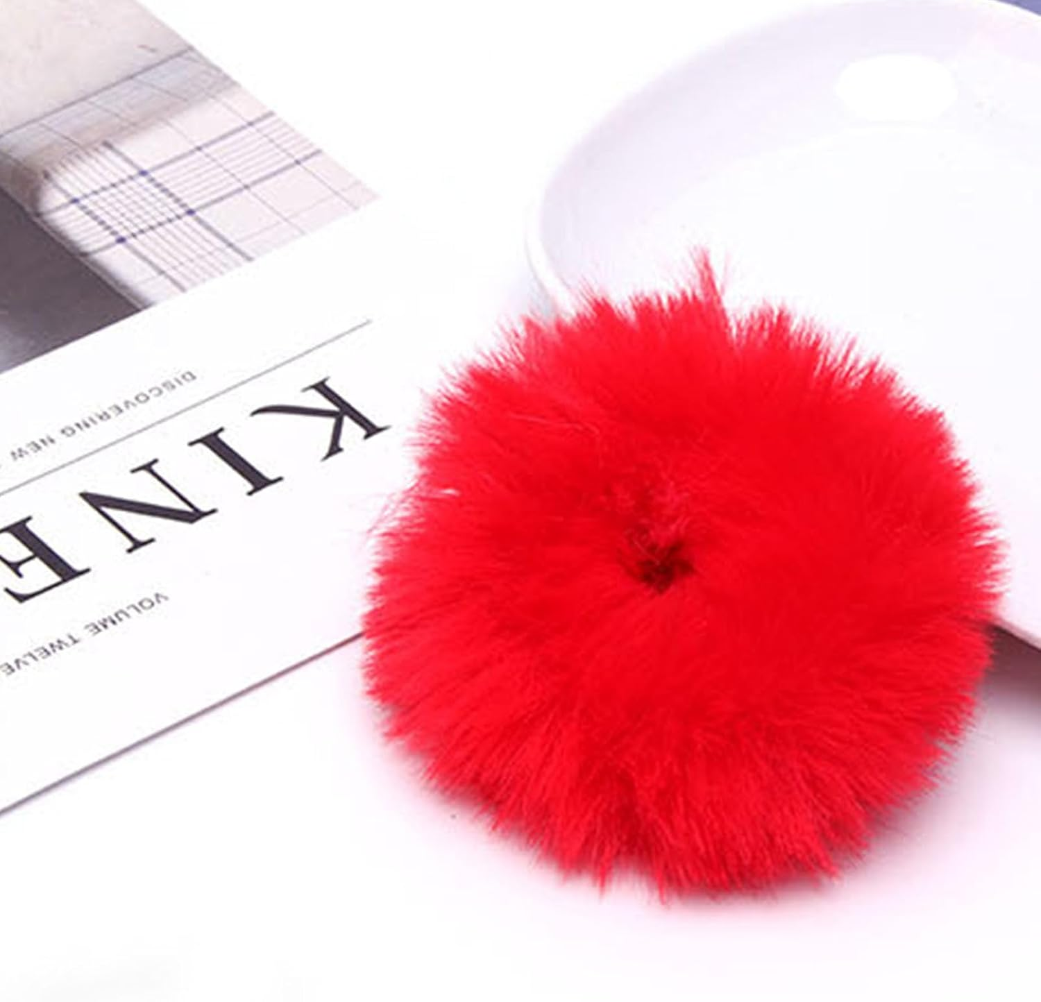 2 Pieces Furry Hair Scrunchies, Elastic Faux Rabbit Hair Ties, Soft and Cute Ponytail Holder, Exquisite Fashion Dress up Accessories for Women and Girls (Red) - Black image number 7
