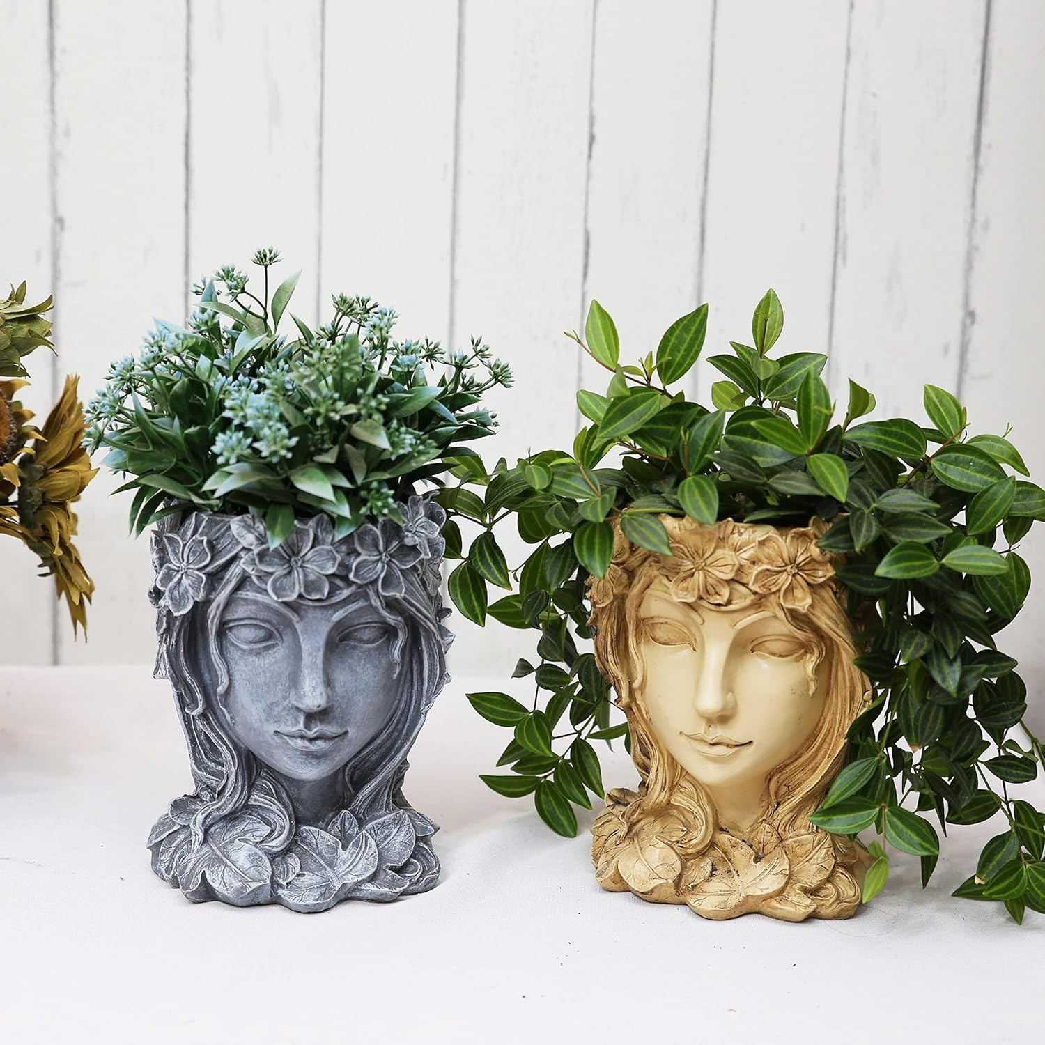 YANMILIA Head Planter Face Flower Pot Goddess Statue Planter Decorative Girl Portrait Planter Indoor Outdoor Girl Face Flower Vase Container Planter (Gray) image number 2