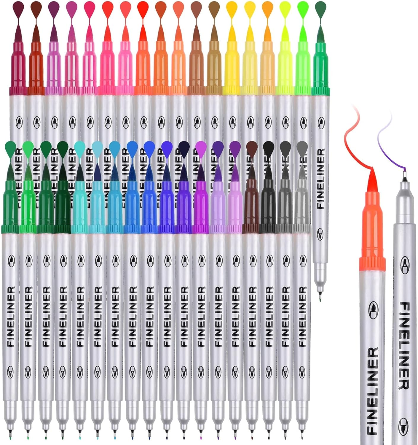 36 Art Markers Pens Set,Geeric Dual Tip Pens Art Markers Fineliner & Brush Pen Highlighter Drawing Markers for Sketch Adult Kid Art Supplies Journal Doodling Writing Art Projects 0.4Mm/3Mm Tip image number 5