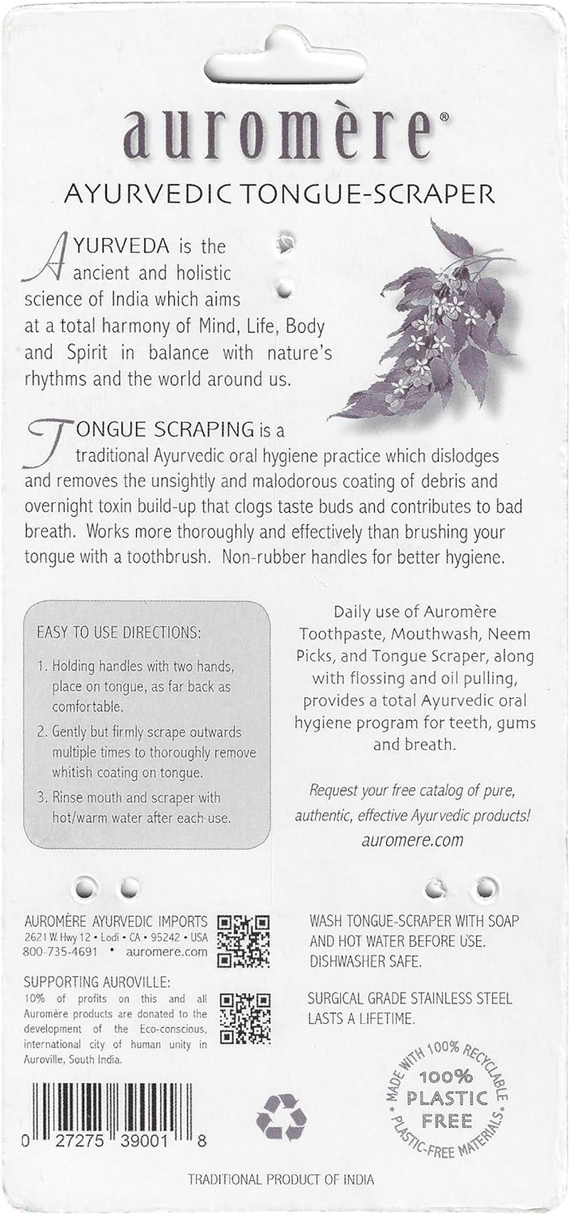 Auromere Stainless Steel Ayurvedic Tongue Scraper image number 4