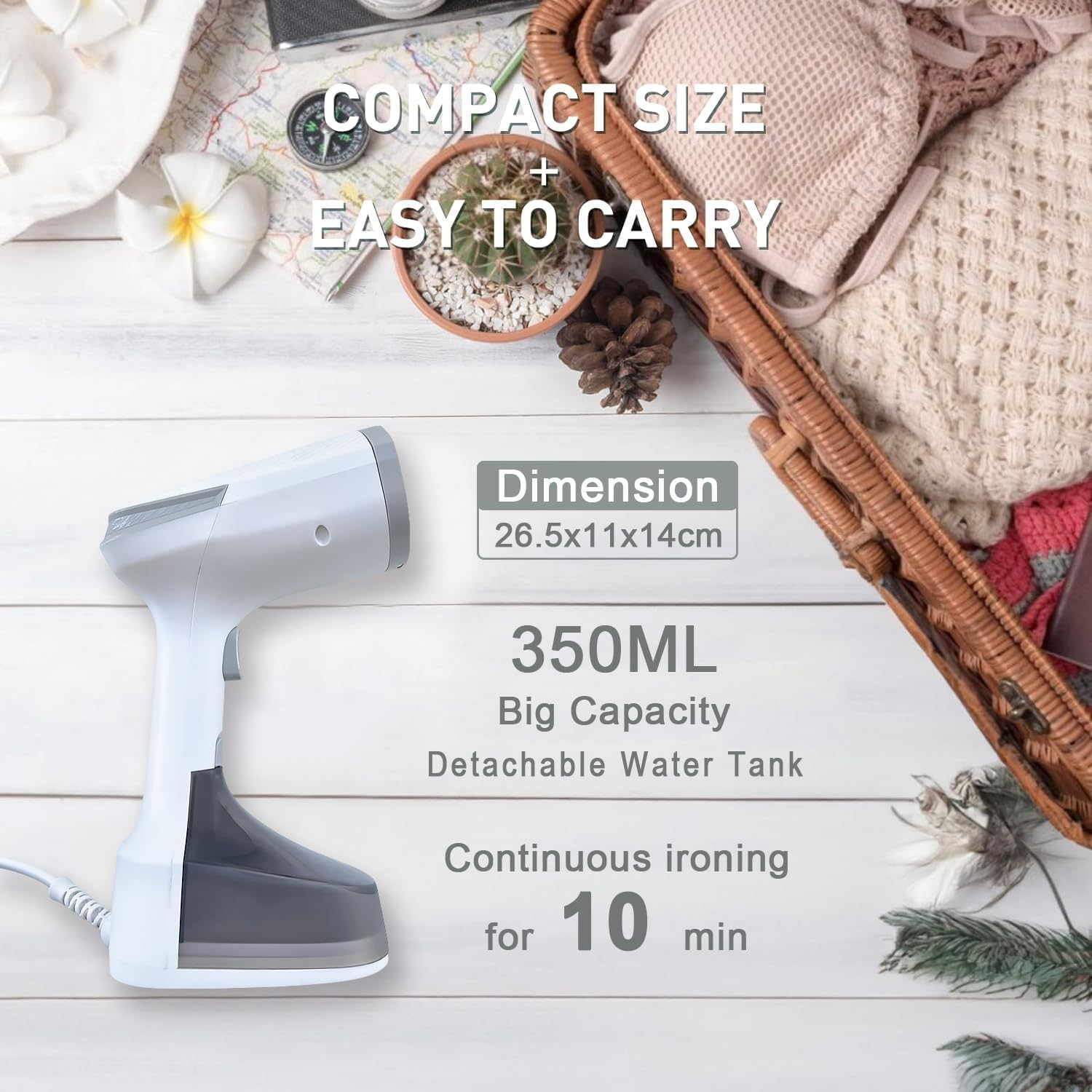Handheld Garment Steamer Iron for Clothes, 1500W Fast Heat up Portable Travel Clothing Steamer Fabric Wrinkles Remover with 300Ml Water Tank for Curtain Bed, Strong Steam (White 2)