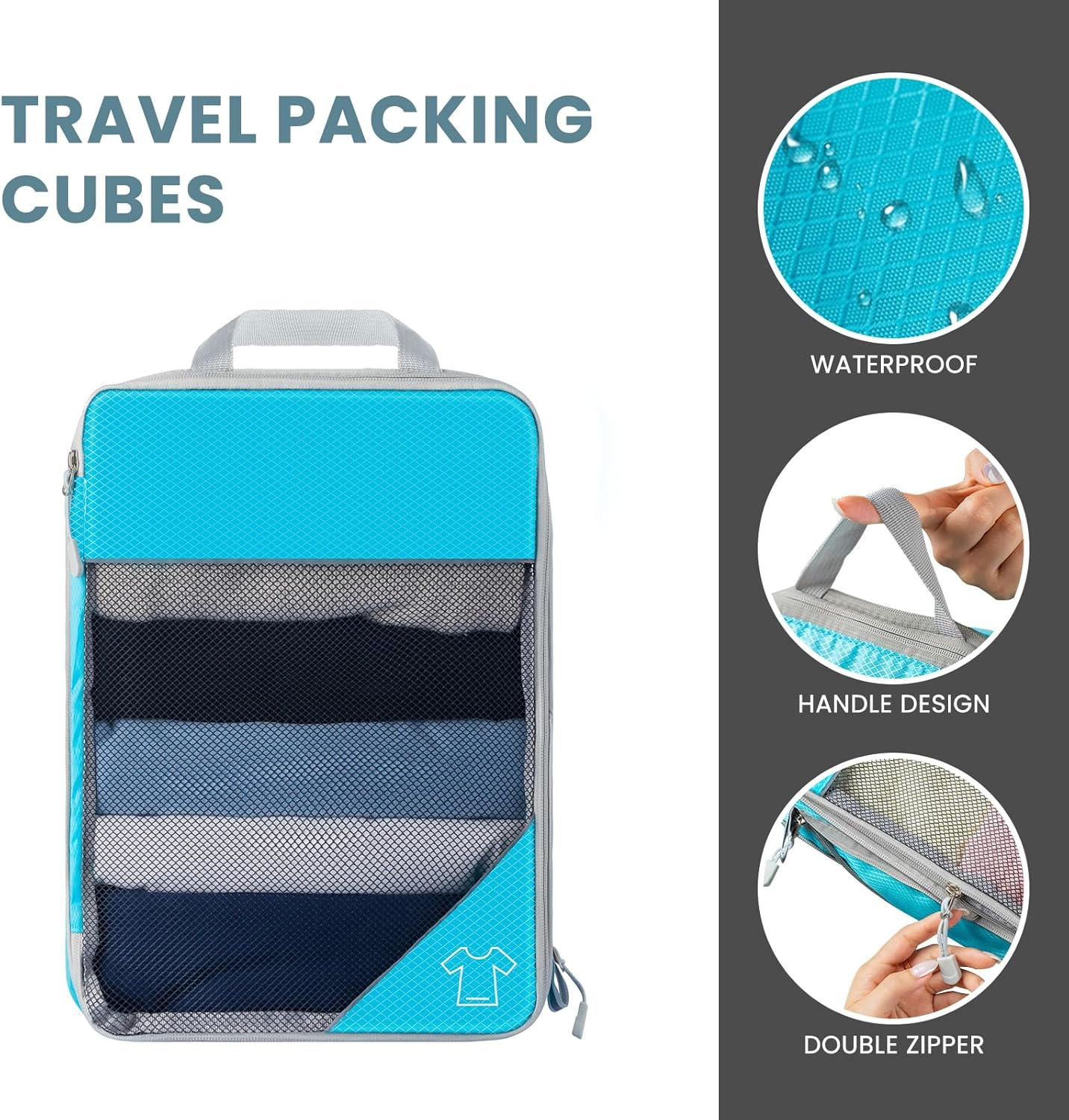 6 Set Ultralight Compression Packing Cubes, Travel Packing Cubes with Shoe Bag, Mesh Luggage Organisers Suitcase Accessories for Camp Travel Essentials Blue