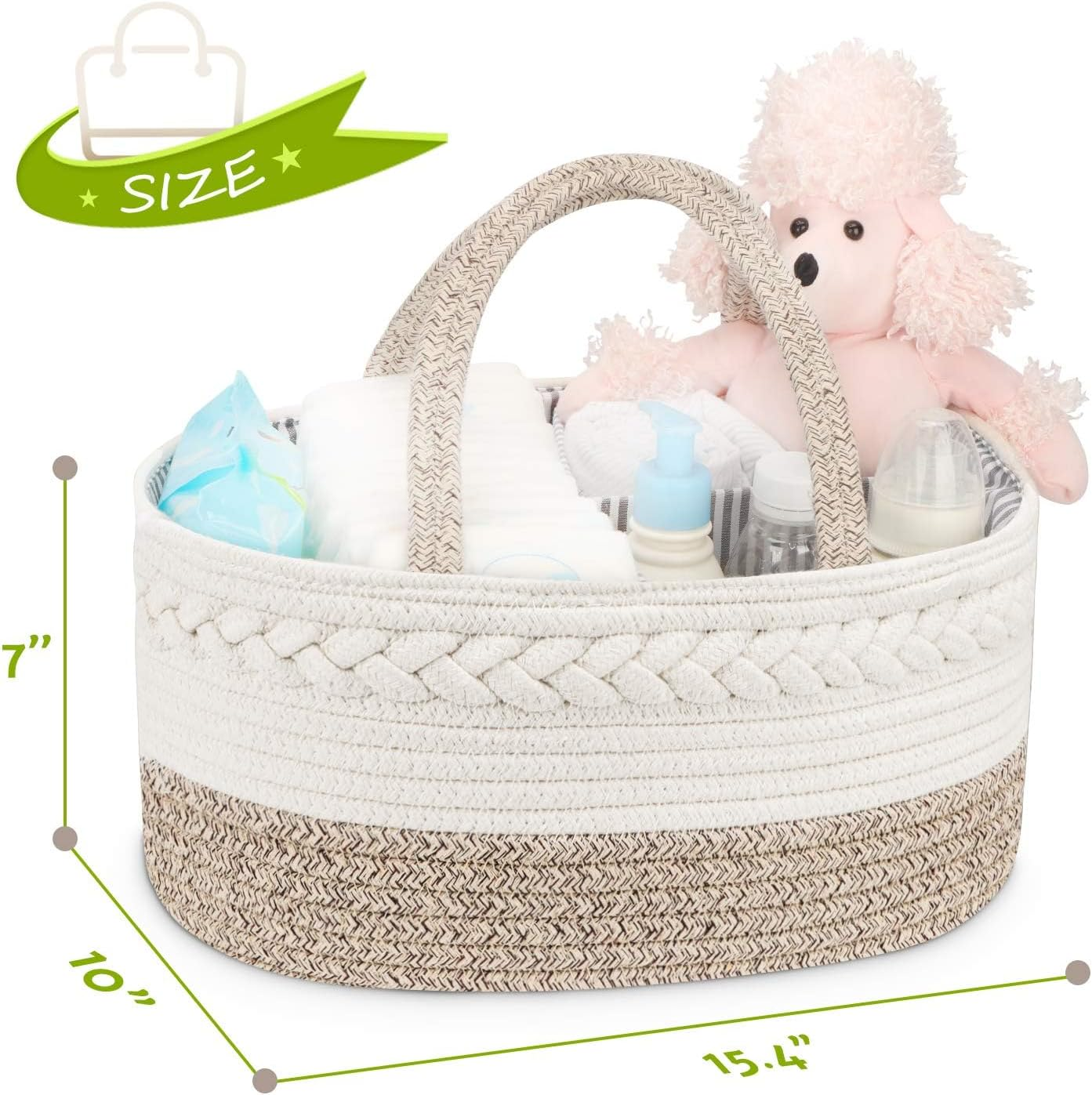 ATDORO Baby Diaper Caddy Organizer, X-Large Cotton Rope, Rustic Style, Portable, 3 Compartments Large Storage Basket image number 4