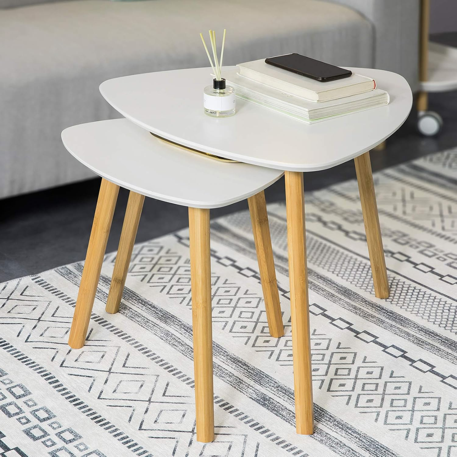 Sobuy Set of 2 Side Tables,Nesting Tables,White Small Coffee Table,Living Room Tables FBT74-W image number 4