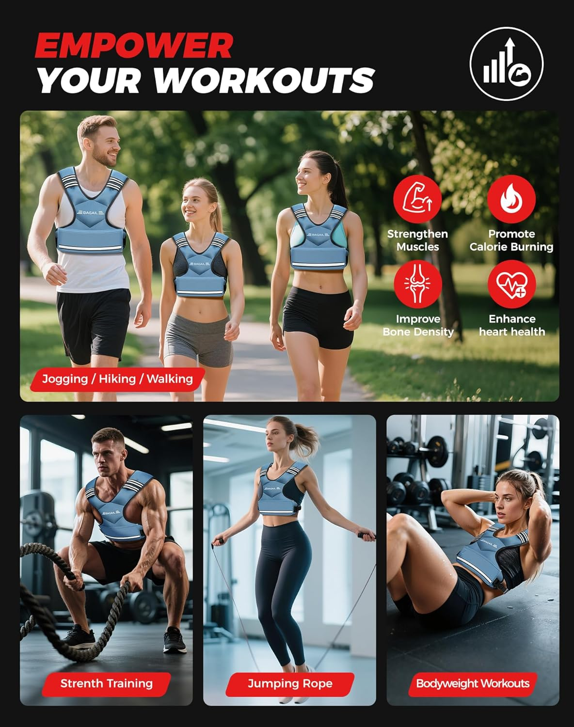 BAGAIL Adjustable Weighted Vest 4-10Lb, Removable Iron Sand Bags, Adjustable Bust Size, Heavy Duty Fitness Vest for Man Woman, Ideal for Gym Workouts and Aerobic Exercises image number 7