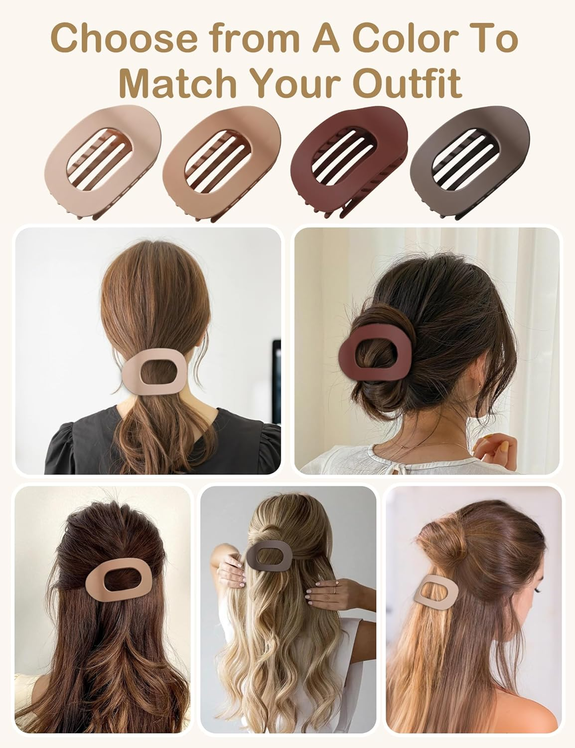 4 PCS Flat Hair Clips, French Design Flat Hair Claws, Flat round Clip for Women, Strong Hold No Slip Grip Hair Claw Clips for All Hair Textures, Medium Classic Hair Barrettes (Matte) - Matte image number 6