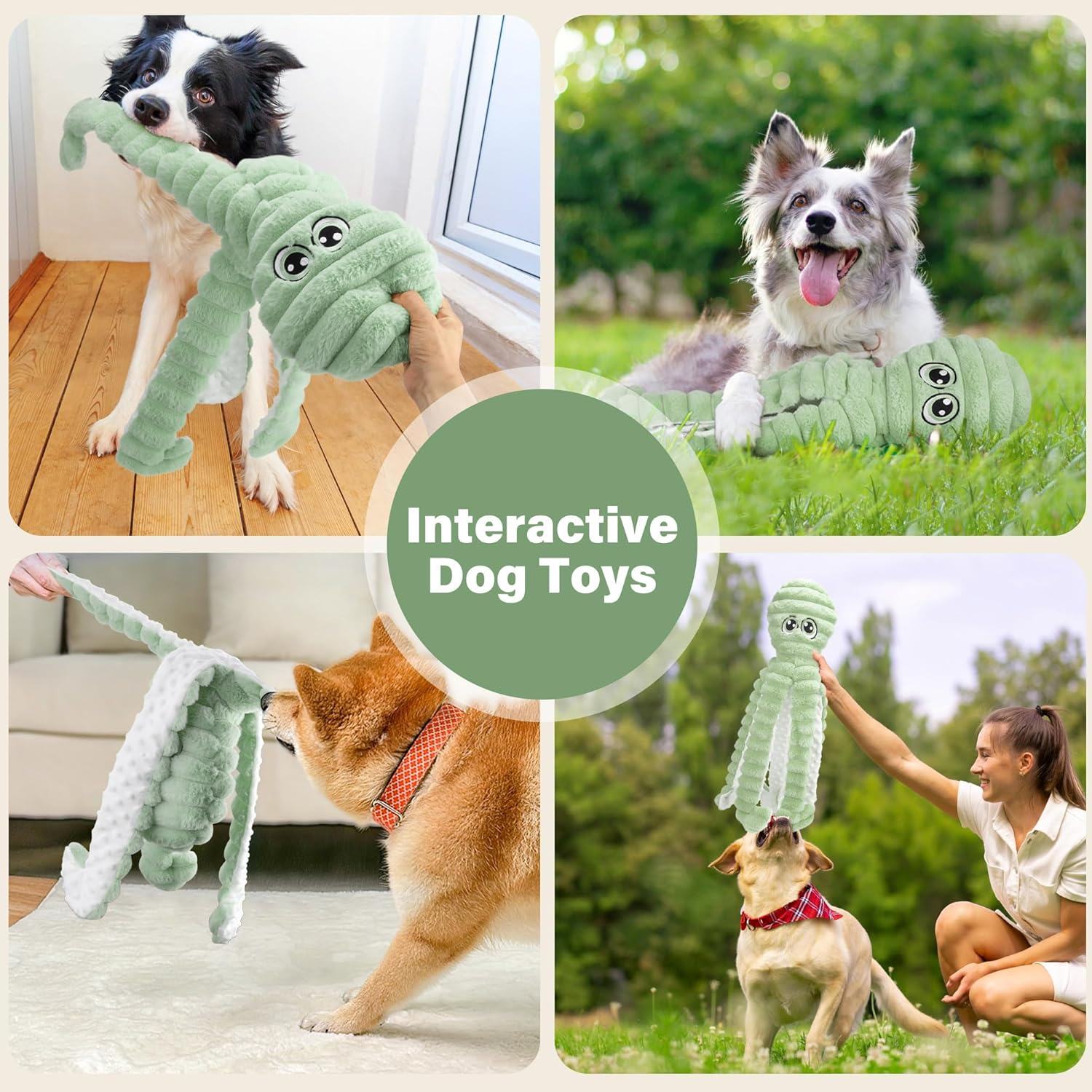 Prime Pets Dog Toys for Large Dogs, 27&rdquo; Extra Large Plush Octopus Dog Toy, Crinkle Squeaky Dog Toy for Small Medium Large Breeds, Interactive Stuffed Chew Toys to Keep Them Busy, Green - Blue image number 3