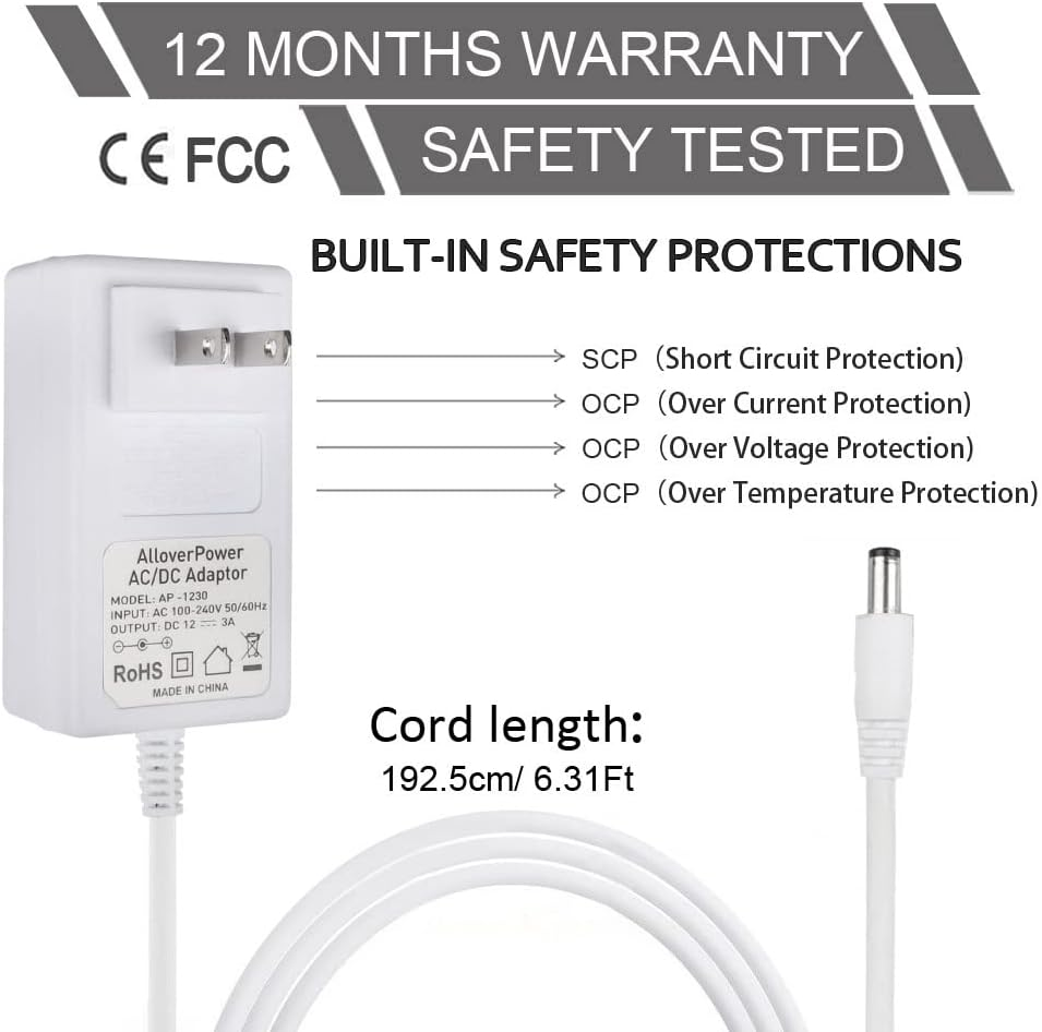 Alloverpower 12V 3A Power Cord for 4Moms Mamaroo 2/4, for Rockaroo Baby Swing, for Mamaroo 2015 Infant Seat Bouncer Replacement AC Adapter Charger image number 2