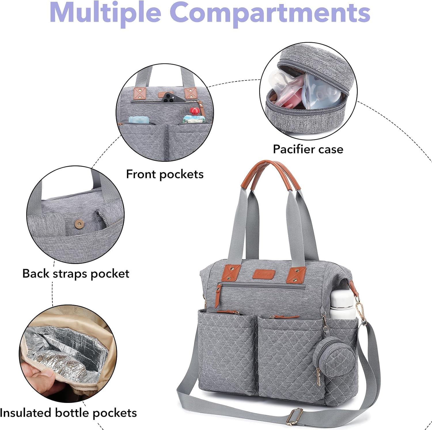 Diaper Bag Tote,Large Diaper Bag with Pacifier Case & Changing Pad,Waterproof Baby Bag with Shoulder Straps & Stroller Straps for Mom Dad image number 4