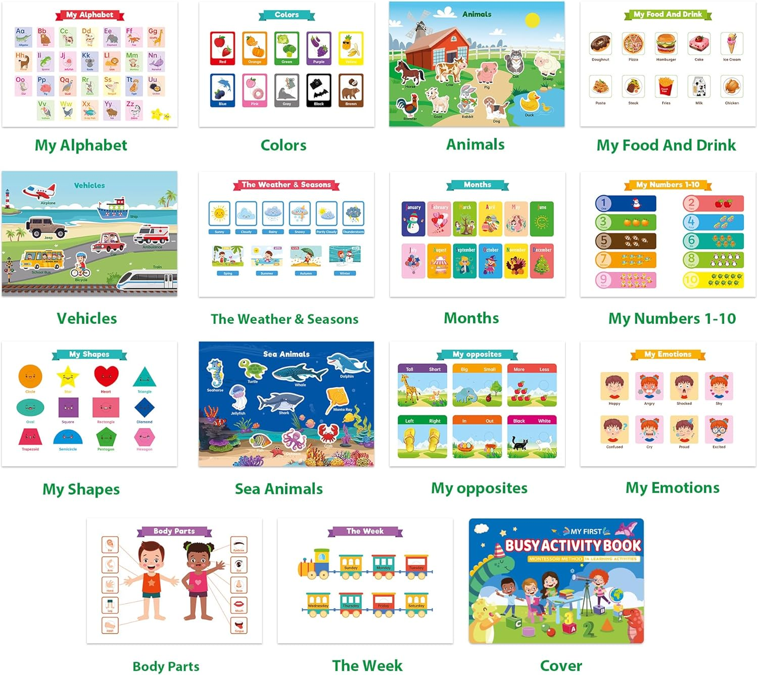 Montessori Busy Activity Book for Toddlers &ndash; 14 Educational Learning Activities with Matching, Tracing, and Coloring &ndash; Early Learning Toy for Ages 2-6