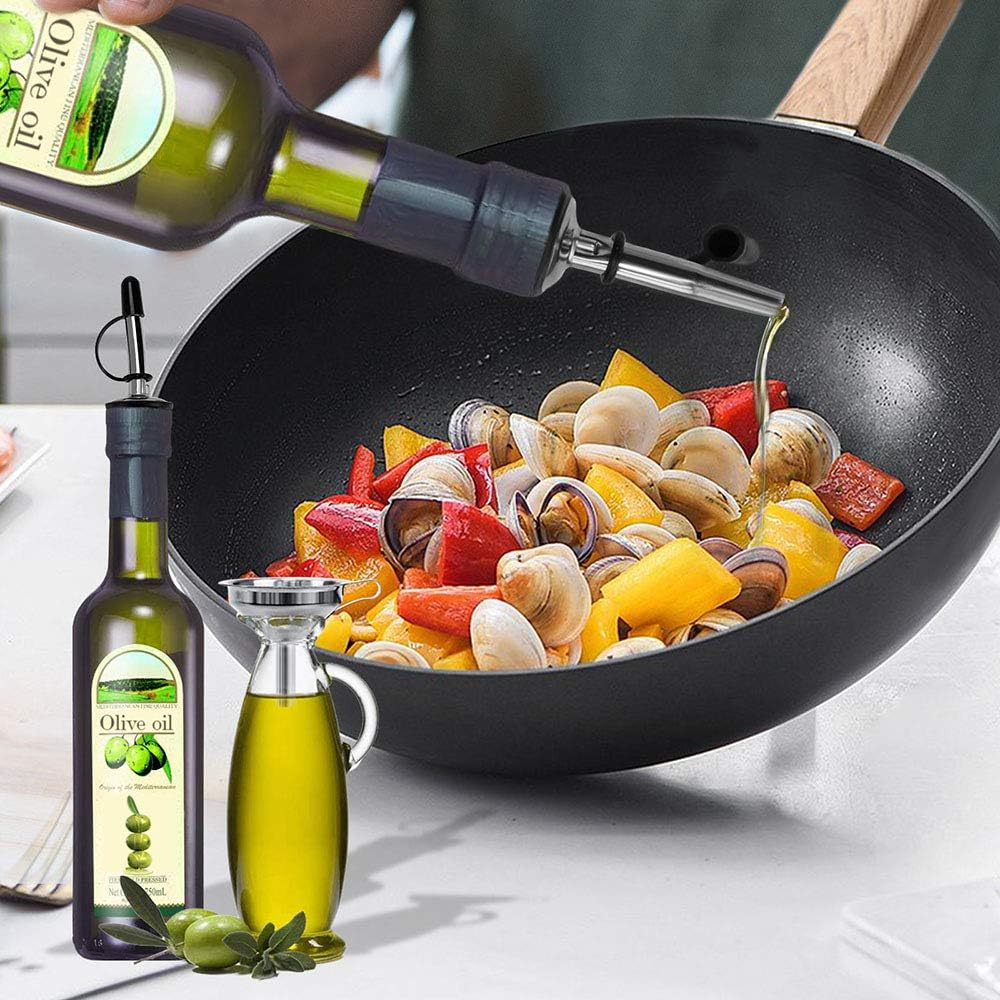 4PCS Olive Oil Spouts, Stainless Steel Classic Bottle Pourers Tapered Spout, Suitable for about 3/4" Bottle Mouth, Olive Oil Dispenser with Dust Caps, Funnels and Cleaning Brush image number 4
